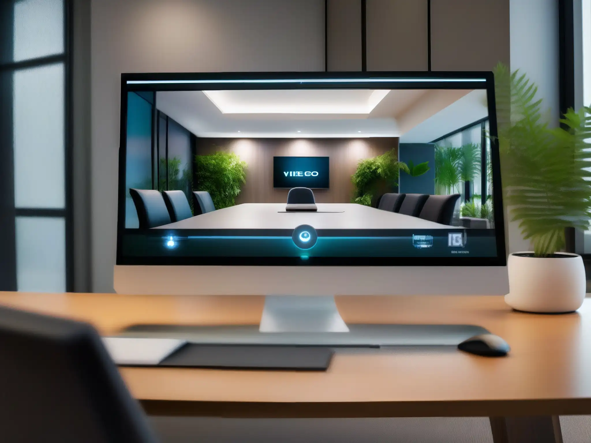 Entorno de videoconferencia profesional y seguro Imagen de una videoconferencia profesional con tecnología moderna y ambiente seguro