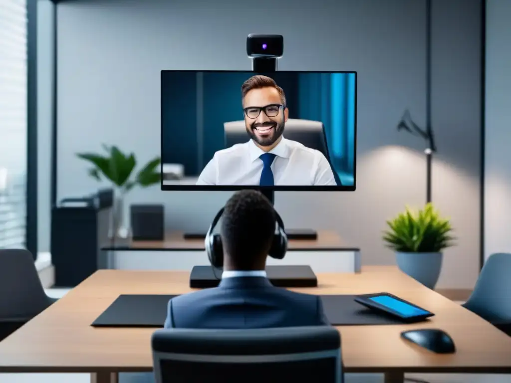 Videoconferencia profesional con equipo de alta tecnología Imagen de videoconferencia profesional con checklist seguridad videoconferencias profesionales