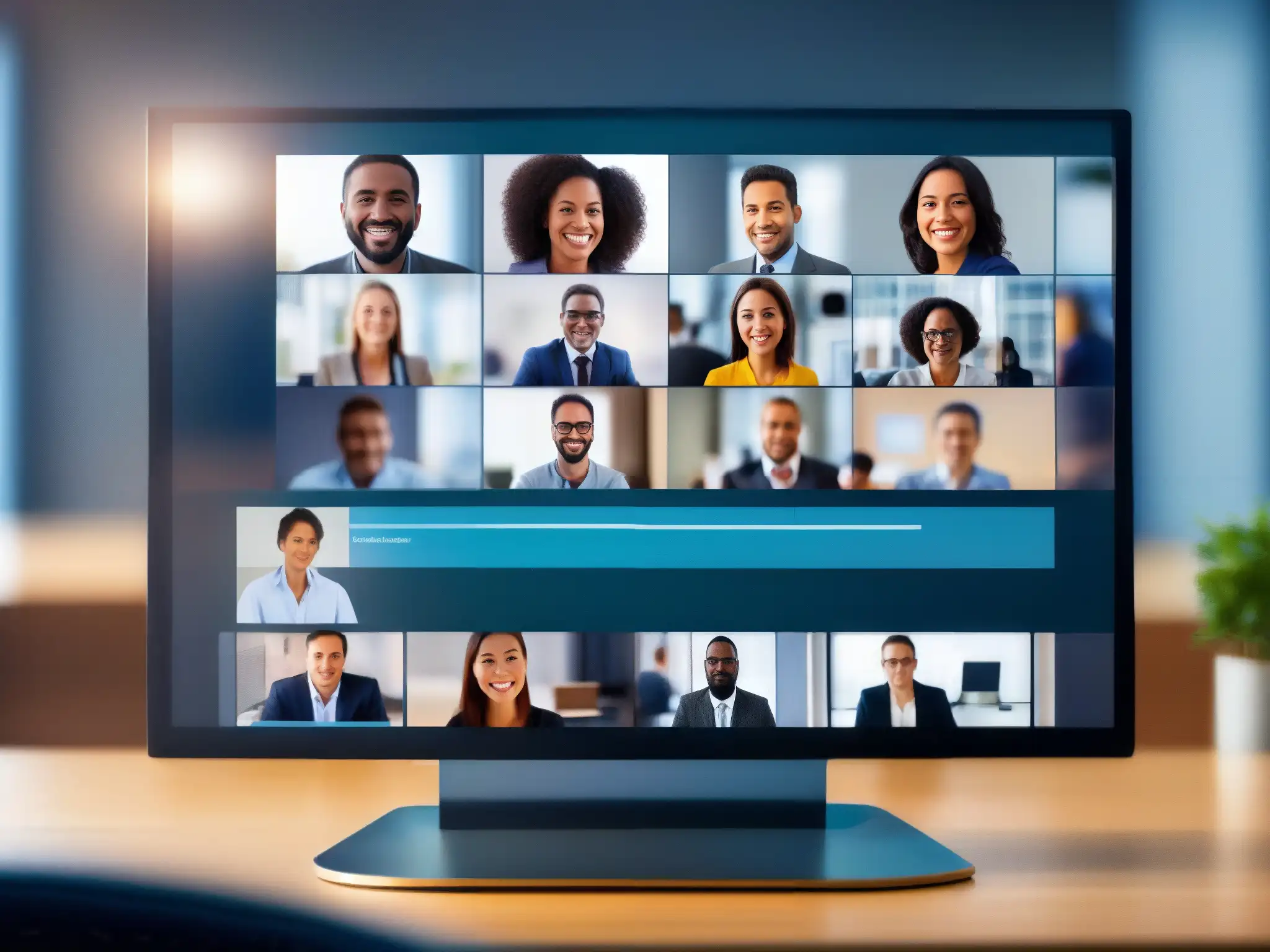 Privacidad en videoconferencias: técnicas de anonimización Imagen de videoconferencia con rostros borrosos, transmitiendo privacidad y anonimización de datos en videoconferencias