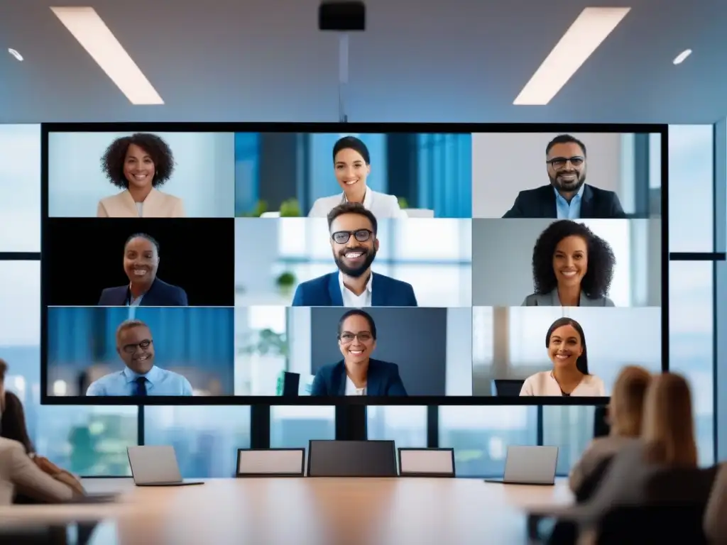 Videoconferencia segura: discusión profesional en pantalla dividida Imagen 8k de videoconferencia segura con prevención accesos no autorizados