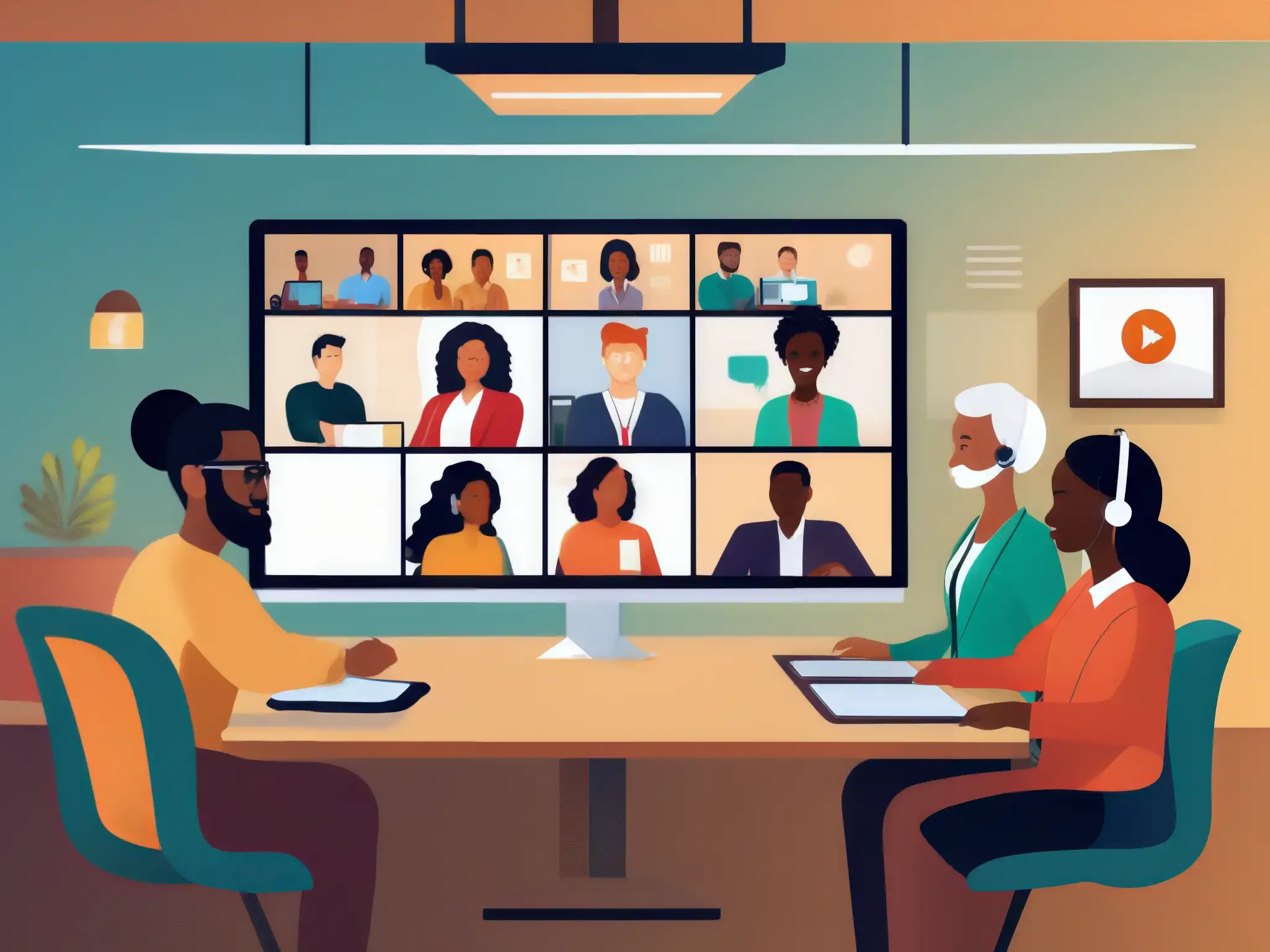 Videoconferencia inclusiva con tecnología adaptativa Imagen de videoconferencias accesibles para discapacitados con diversidad e inclusión moderna y profesional