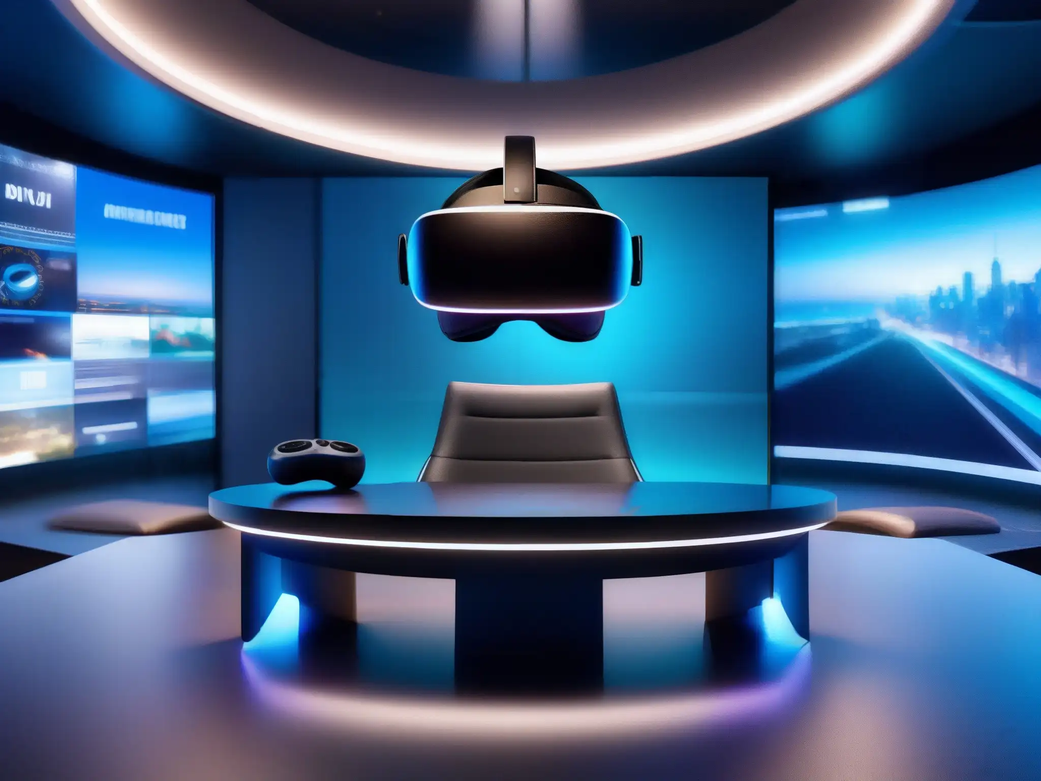 Realidad virtual para videoconferencias: entorno inmersivo 3D Imagen 8k de videoconferencias en entornos de realidad virtual con tecnología futurista, micrófono integrado y entorno virtual inmersivo