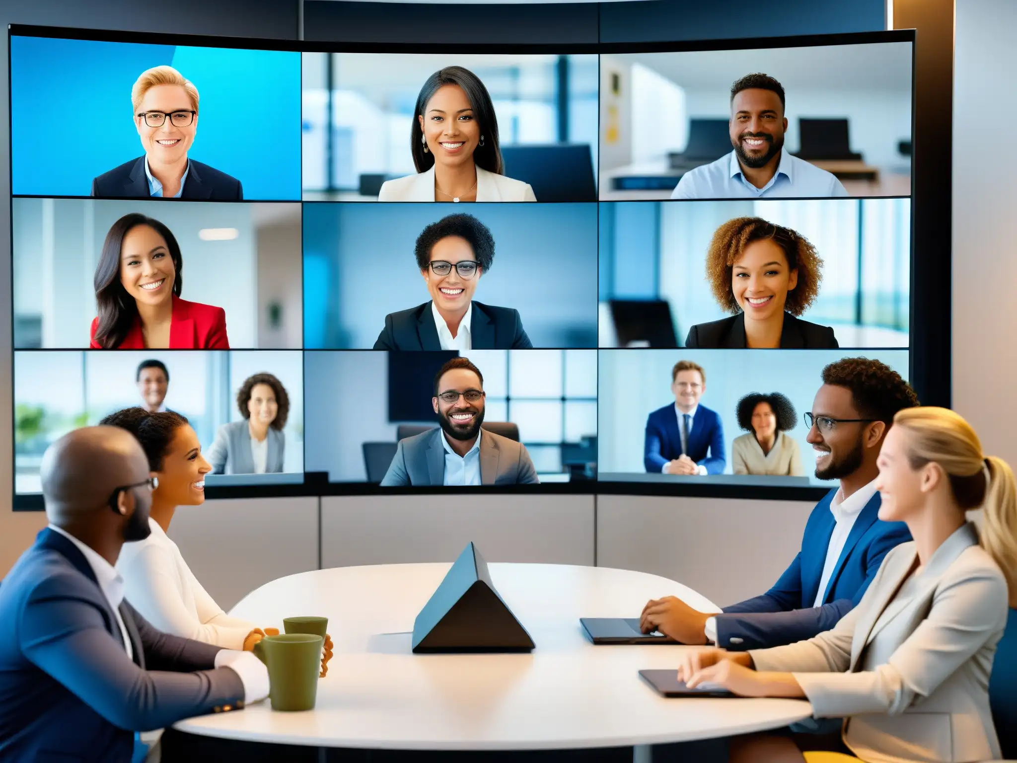 Conferencia virtual de profesionales y estudiantes en alta definición Una impactante videoconferencia con profesionales y estudiantes, mostrando la escalabilidad y efectividad de las plataformas de videoconferencia en entornos profesionales y educativos