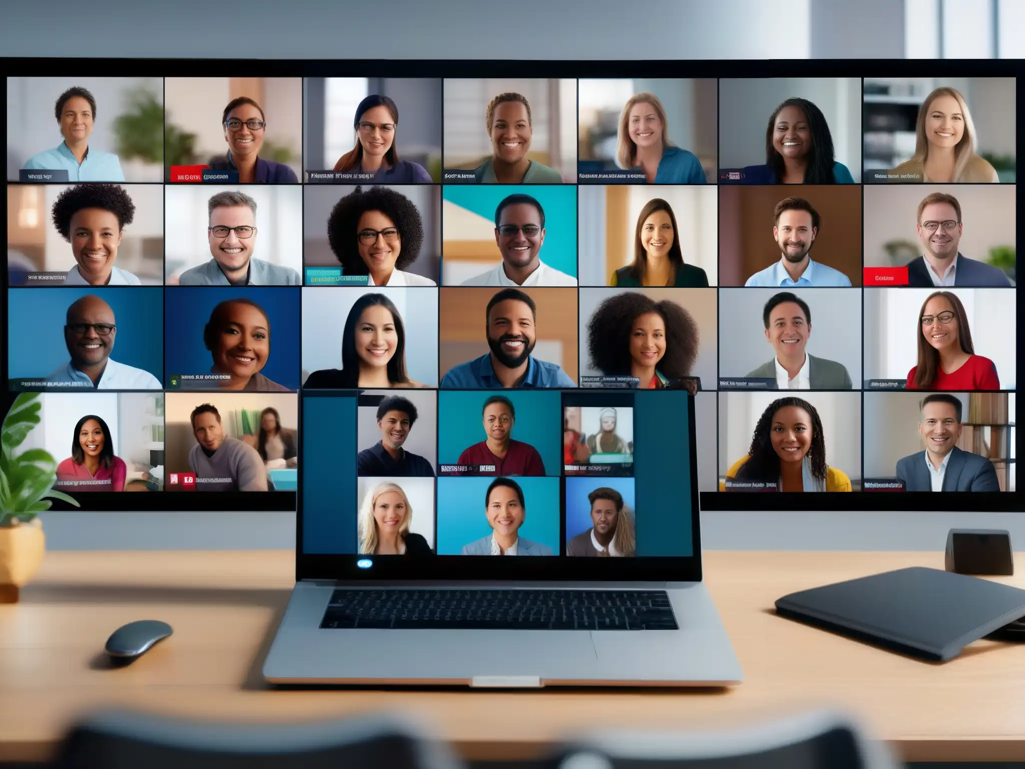 Conferencia virtual inclusiva: acceso digital para todos Importancia de la accesibilidad en videoconferencias: Imagen 8k detallada de una reunión virtual inclusiva y profesional