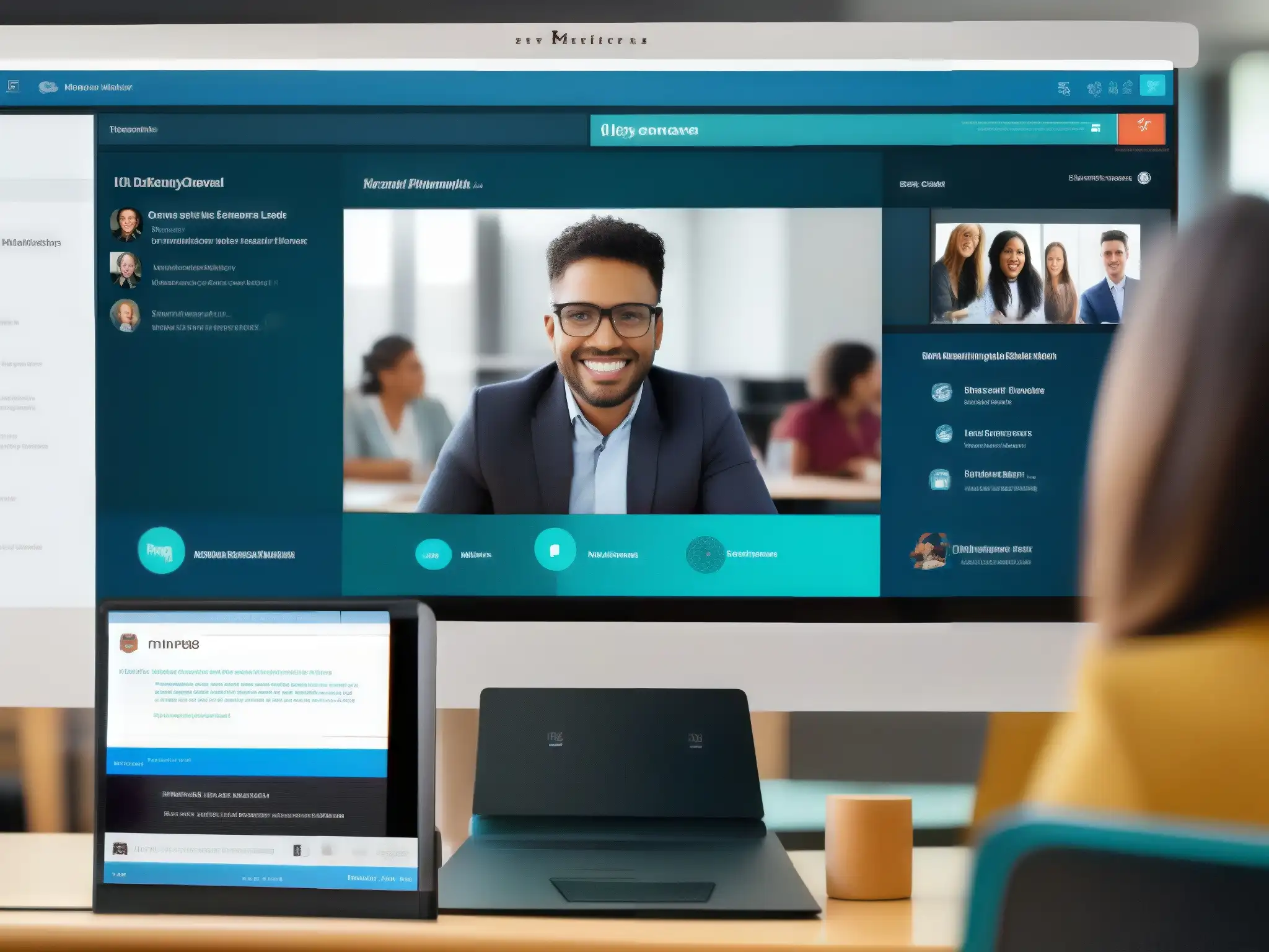 Plataforma LMS y Aula Virtual: Futuro de la Educación a Distancia Integración LMS videoconferencias educación distancia: Interfaz LMS moderna y aula virtual dinámica con herramientas de vanguardia