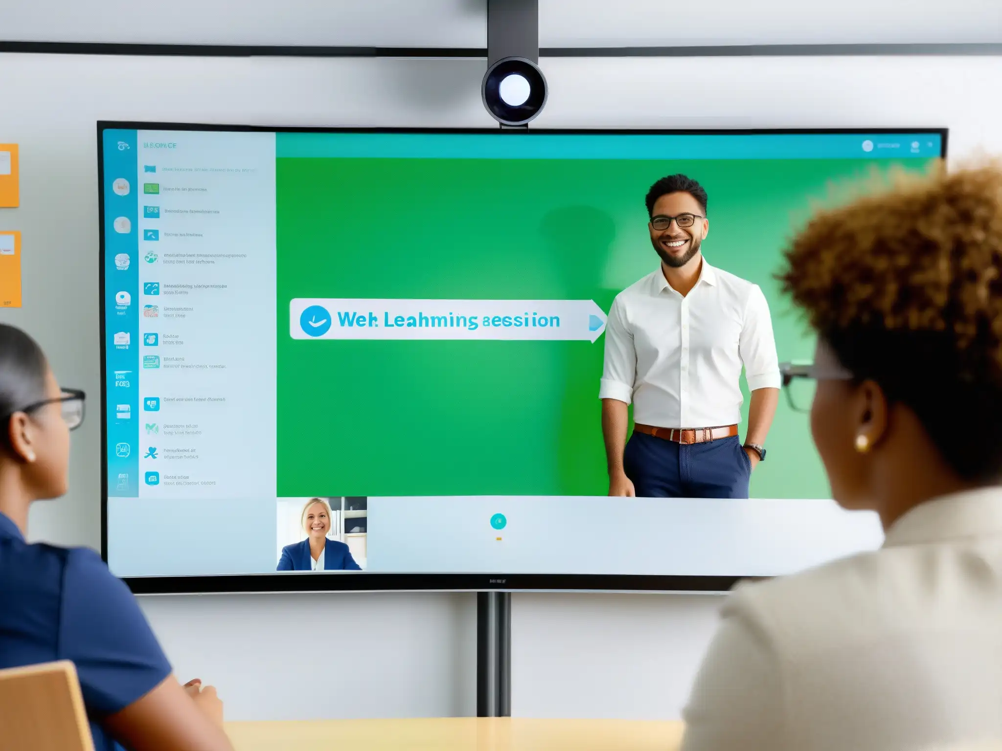 Aprendizaje colaborativo en Webex: estudiantes y maestros interactúan Integración de Webex en Educación: Estudiantes y profesores colaboran en sesión virtual, usando pizarras y herramientas interactivas