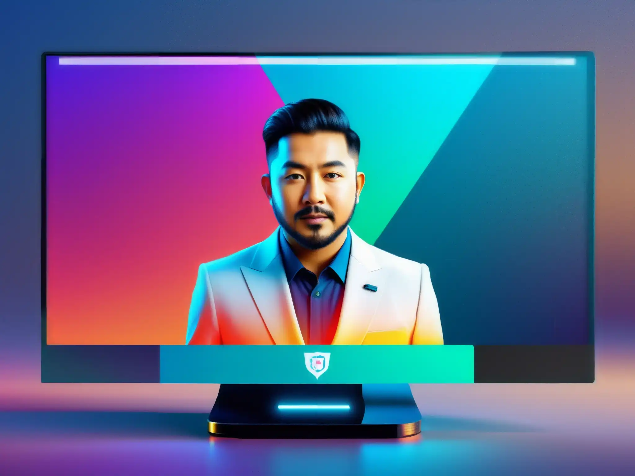 Interfaz futurista de plugin para videoconferencias Interfaz futurista de plugin para videoconferencias con formas geométricas y colores vibrantes, transmitiendo innovación y profesionalismo