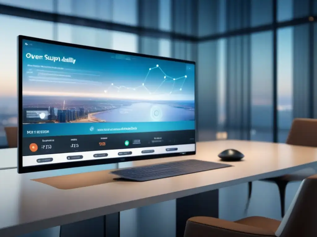 Interfaz futurista de videoconferencia con analíticas en tiempo real Una interfaz futurista de videoconferencia con análisis en tiempo real y feeds de video de alta definición, demostrando las mejores herramientas videoconferencia soporte técnico