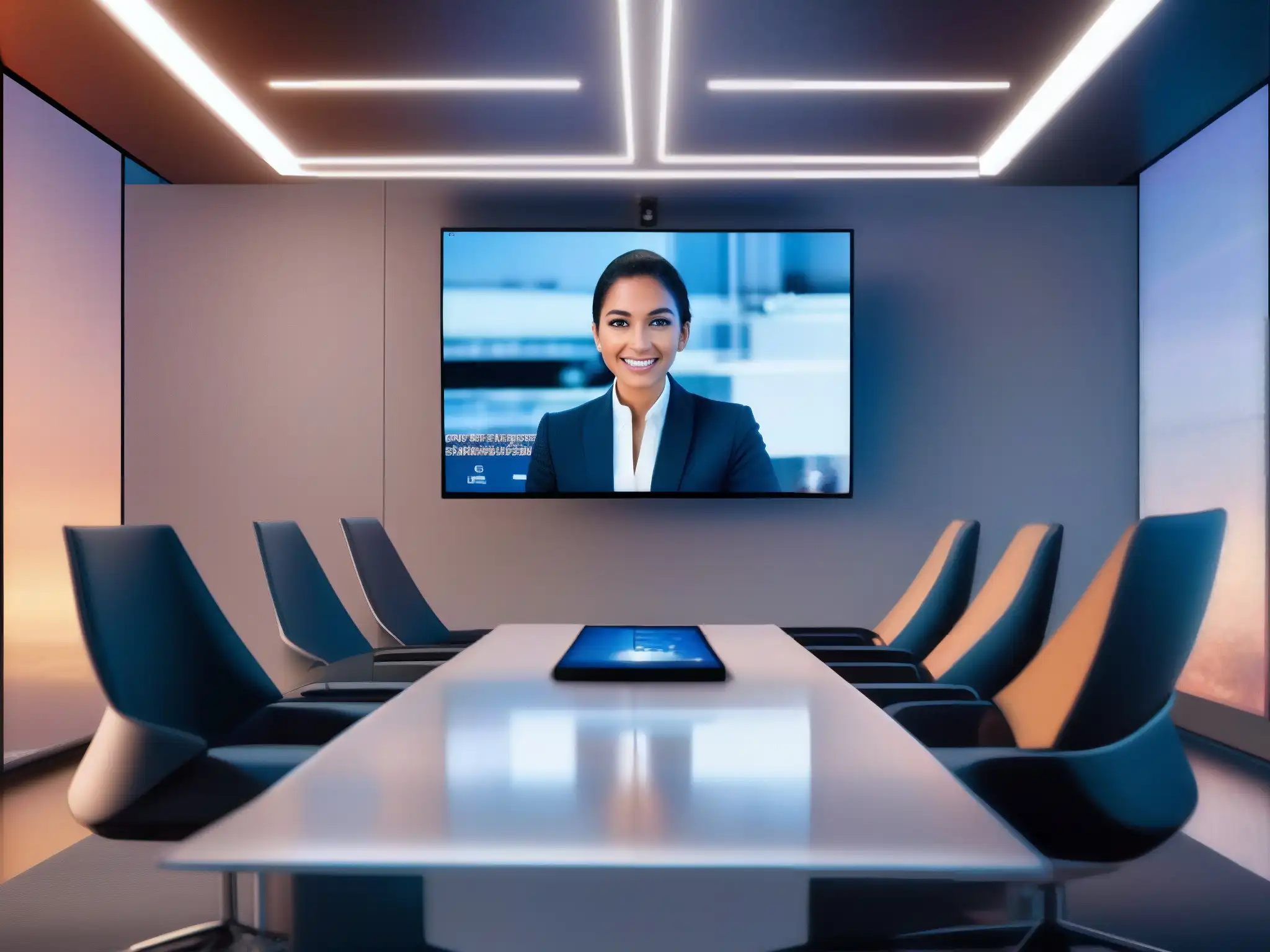 Interfaz futurista de videoconferencia con seguridad avanzada Interfaz futurista de videoconferencia con avanzada seguridad y tecnología