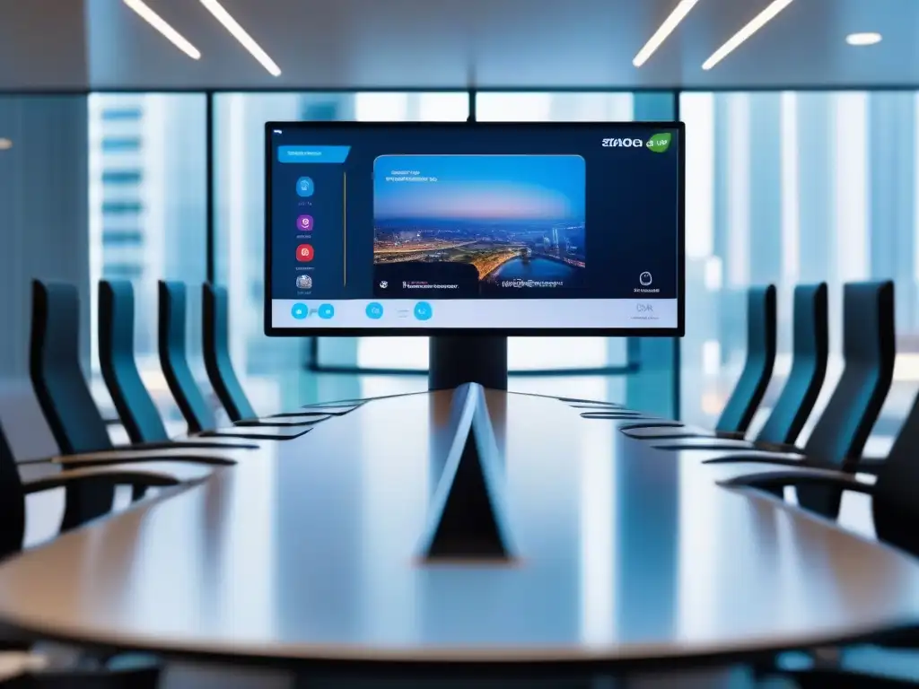 Interfaz futurista de videoconferencia con IA y alta definición Una interfaz futurista de videoconferencia, con diseño moderno y elementos de inteligencia artificial