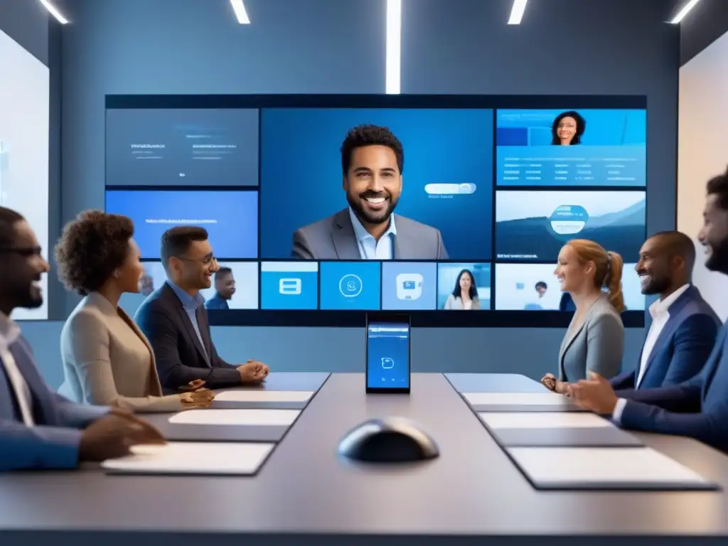 Interfaz de videoconferencia futurista: elegante y eficiente Interfaz futurista de videoconferencia con diseño minimalista y controles intuitivos