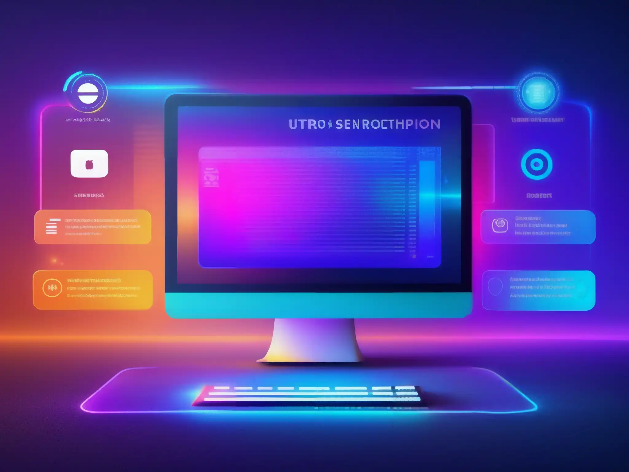 Plataforma de videoconferencia futurista y segura Interfaz futurista de videoconferencia con encriptación detallada y colores vibrantes