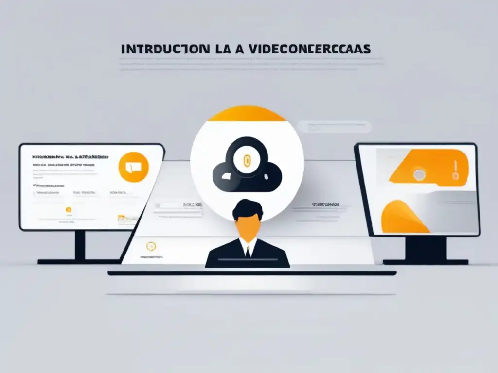 Interfaz Futurista de Videoconferencia Segura Interfaz futurista de videoconferencia segura con diseño minimalista y profesionales en conferencia