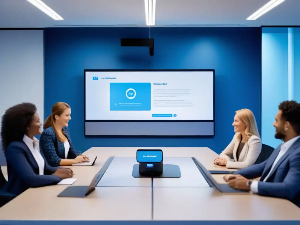 Interfaz futurista para videoconferencias Interfaz futurista de videoconferencia con usabilidad en herramientas de videoconferencia, diseño minimalista y atmósfera profesional y calmada