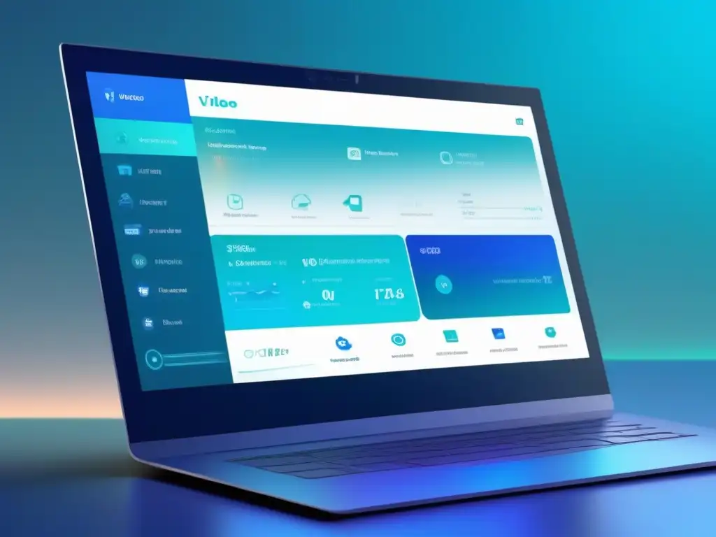 Diseño futurista de interfaz para videoconferencias 2023 Interfaz futurista para videoconferencias 2023, minimalista con paneles translúcidos y elementos holográficos en tonos azules y verdes vibrantes