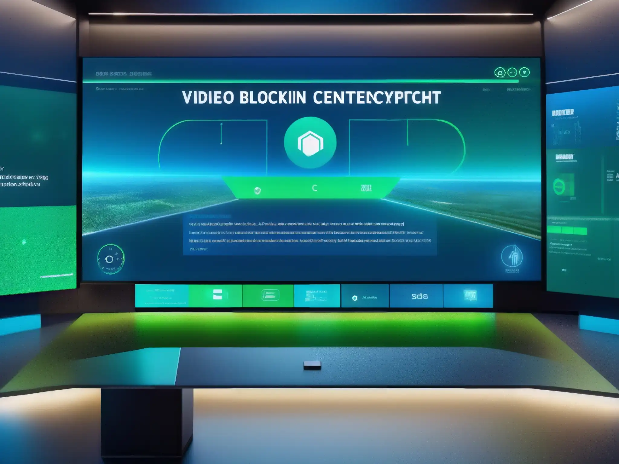 Interfaz de videoconferencia futurista con blockchain Interfaz futurista para videoconferencias con seguridad Blockchain y tecnología de vanguardia en alta definición