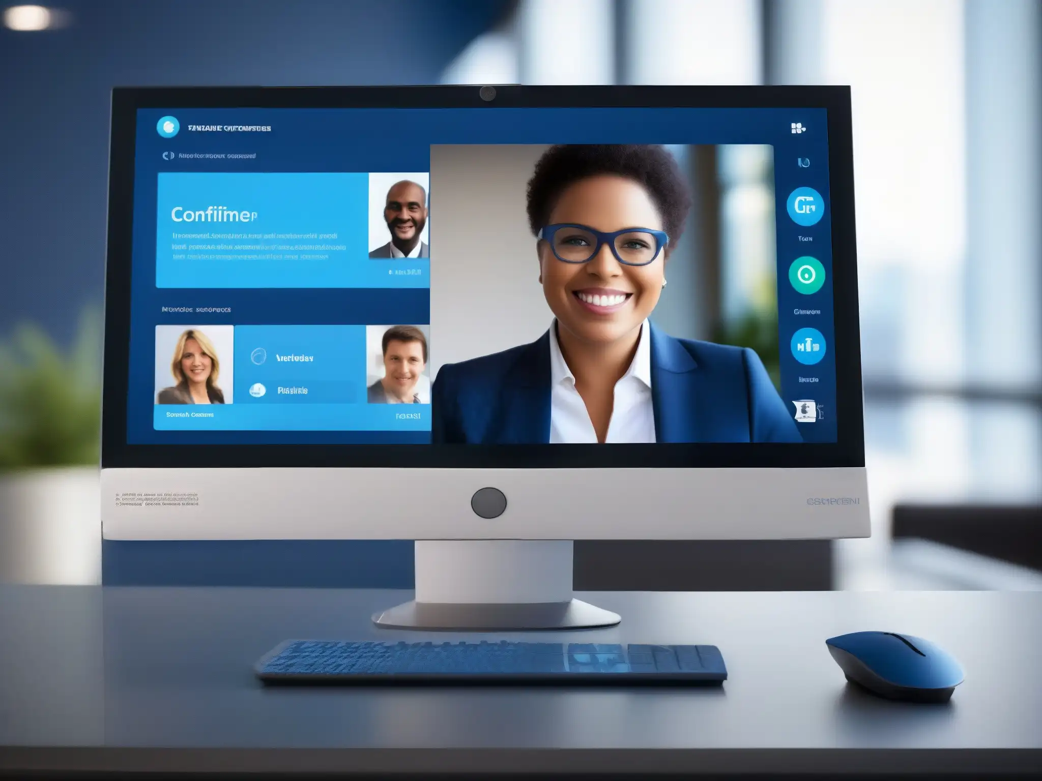 Interfaz de videoconferencia futurista y profesional Interfaz moderna y amigable para videoconferencias, transmitiendo profesionalismo y fiabilidad