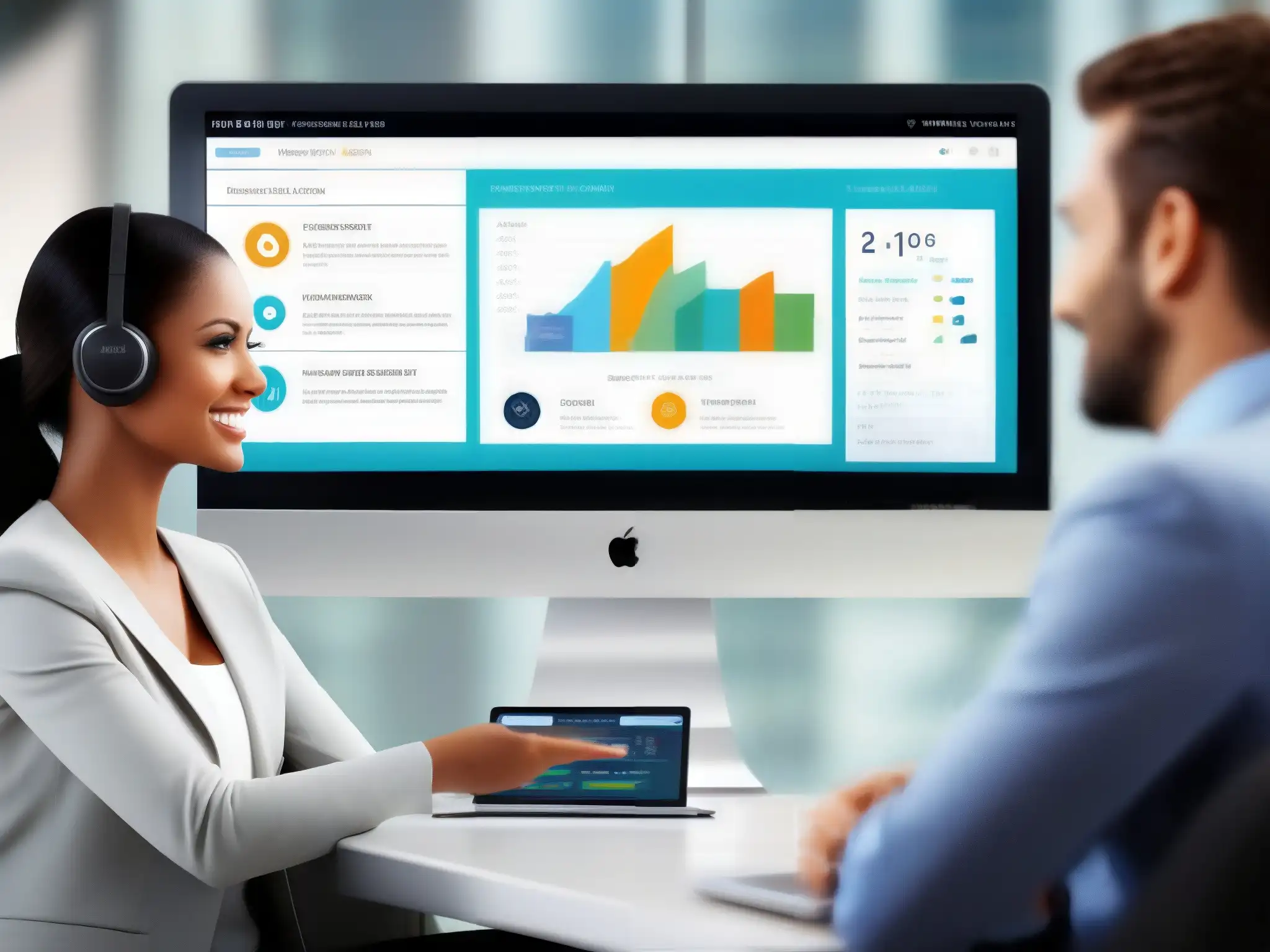 Interfaz CRM moderna con Adobe Connect integrado Interfaz moderna de CRM con Adobe Connect integrado, dashboard interactivo y visualización de datos en tiempo real