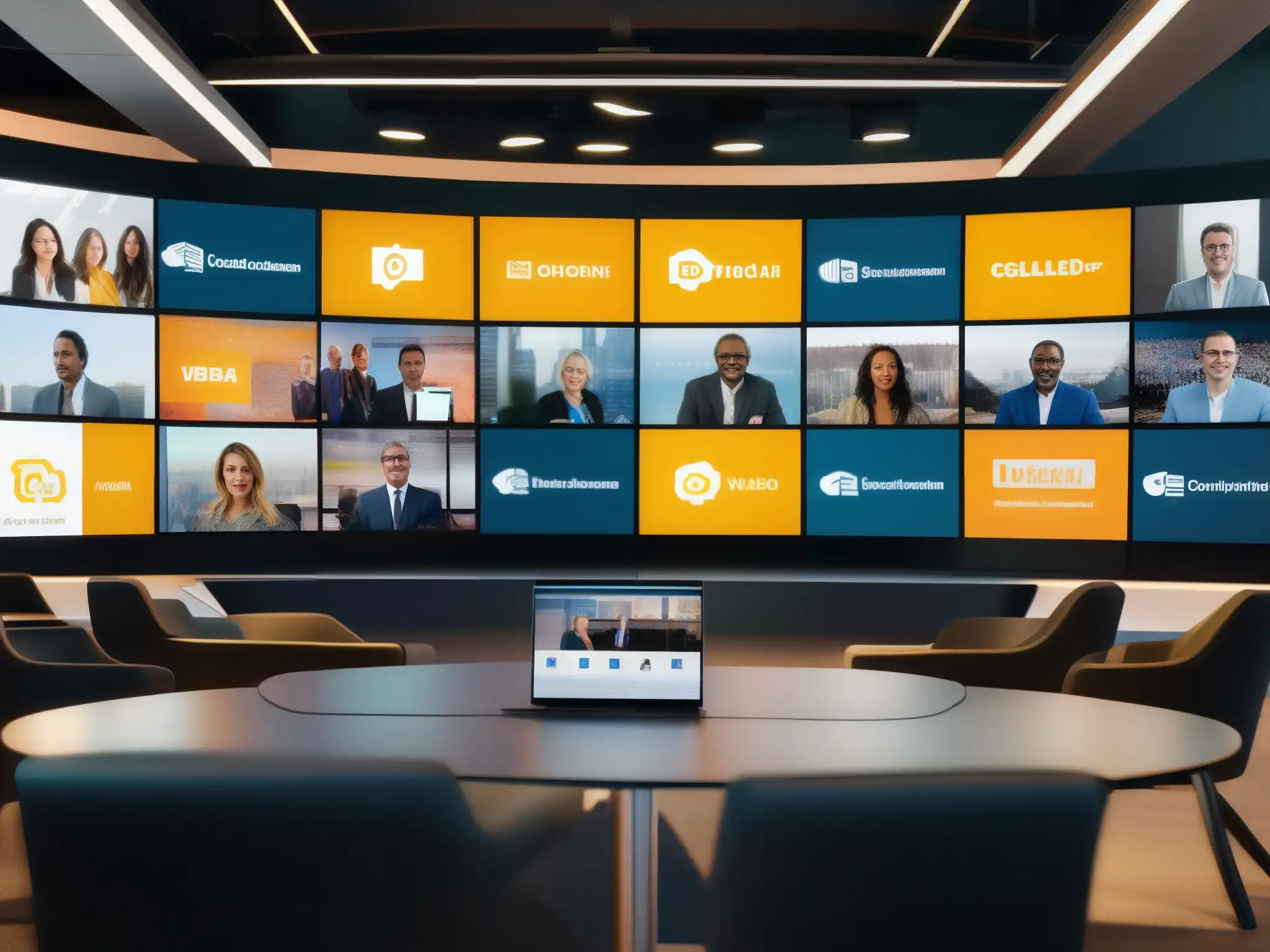 Plataforma virtual profesional para eventos en vivo Interfaz moderna de plataforma de eventos virtuales con múltiples transmisiones en vivo y funciones interactivas, ideal para grandes audiencias