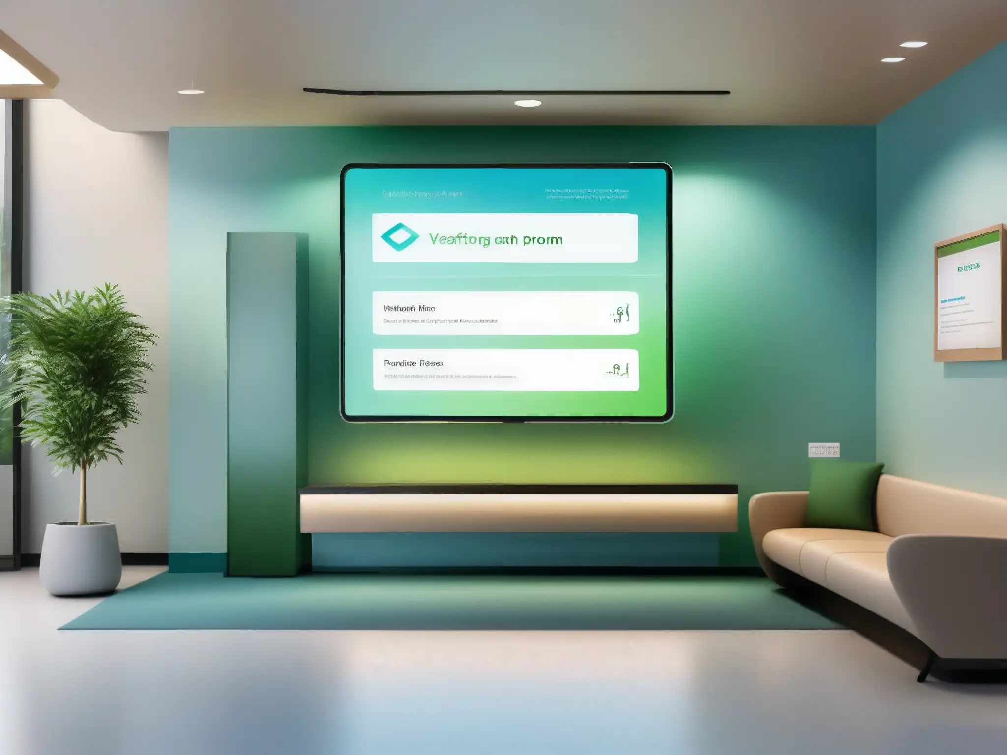 Interfaz moderna de sala de espera virtual con diseño minimalista Interfaz moderna de sala de espera virtual con diseño minimalista y protocolos seguridad salas espera virtuales