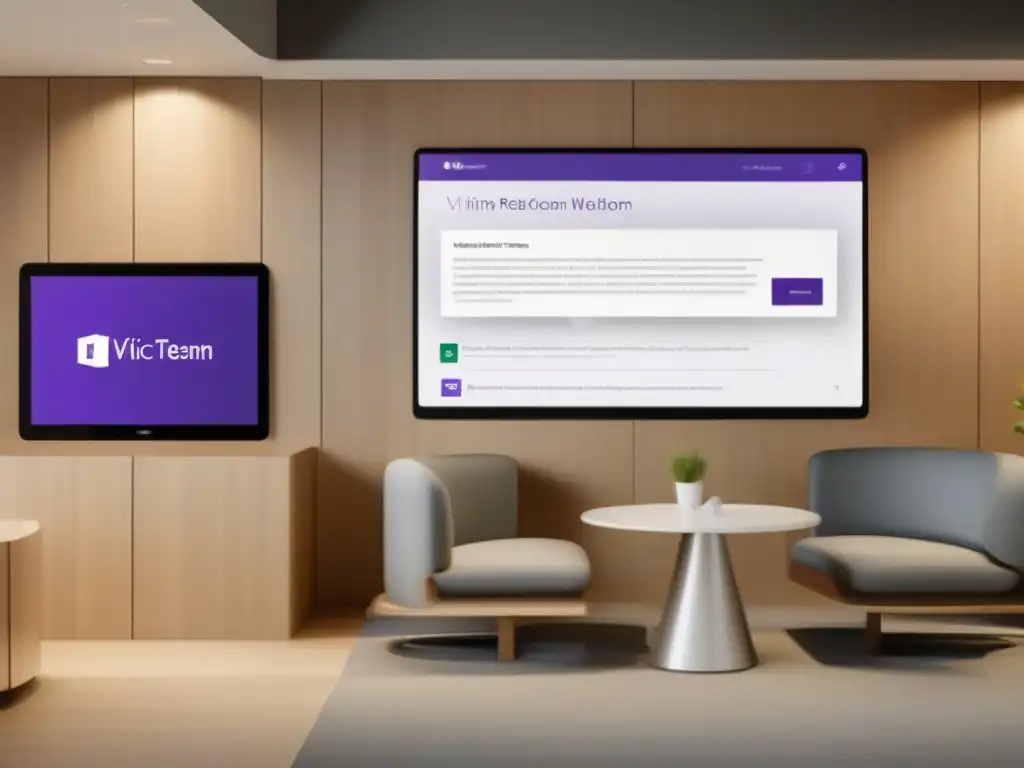 Interfaz de sala de espera virtual en Microsoft Teams: privacidad y profesionalismo Una interfaz moderna de sala de espera virtual en Microsoft Teams con diseño profesional y opciones de privacidad personalizables