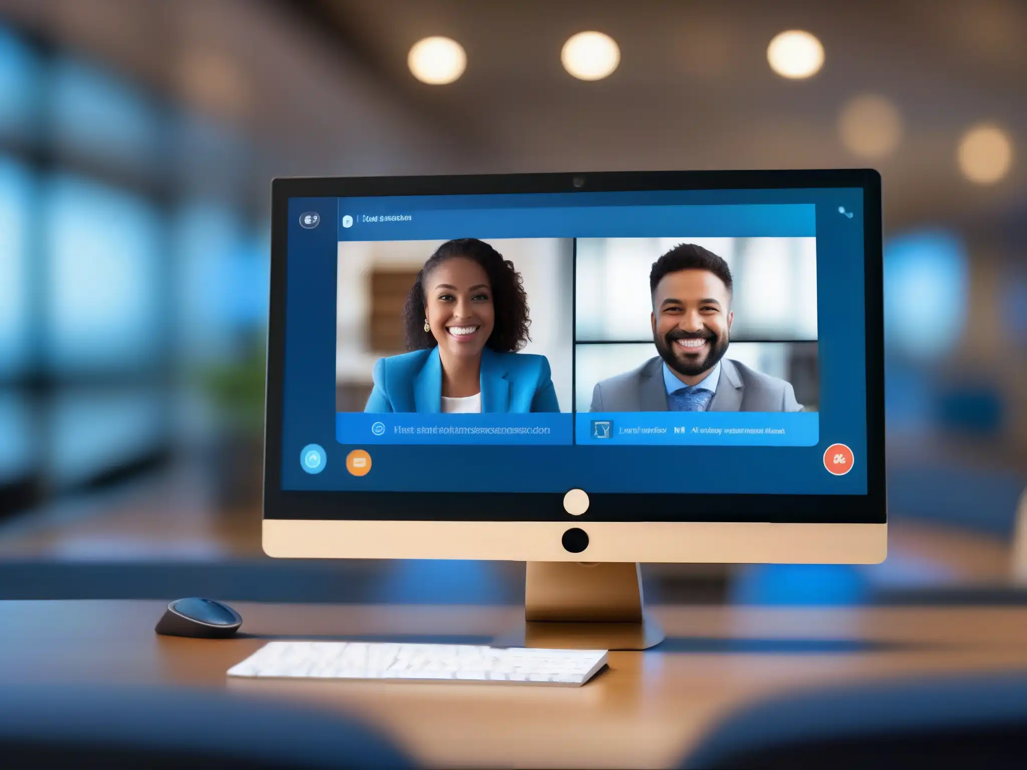 Interfaz de videoconferencia moderna y segura en alta resolución Una interfaz moderna y segura para videoconferencias, equilibrando seguridad y usabilidad