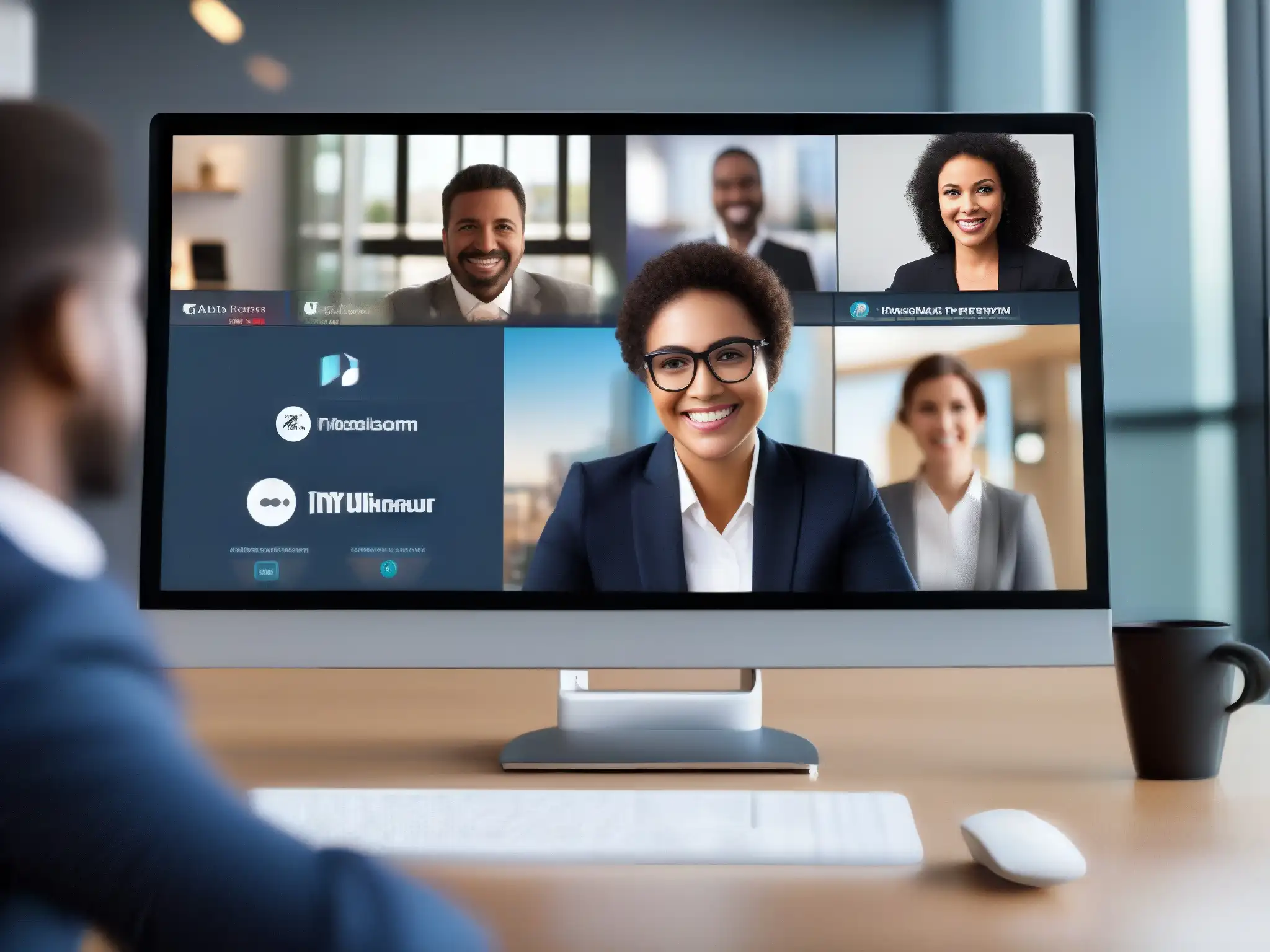 Plataforma de Videoconferencia Profesional: Opciones y Configuraciones Interfaz moderna de videoconferencia con opciones de grabación, ideal para entornos profesionales y educativos