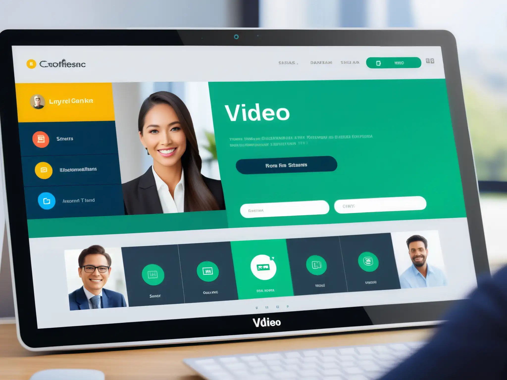 Diseño de interfaz moderna y personalizable para videoconferencias Interfaz moderna para videoconferencia, con personalización avanzada y colores sofisticados