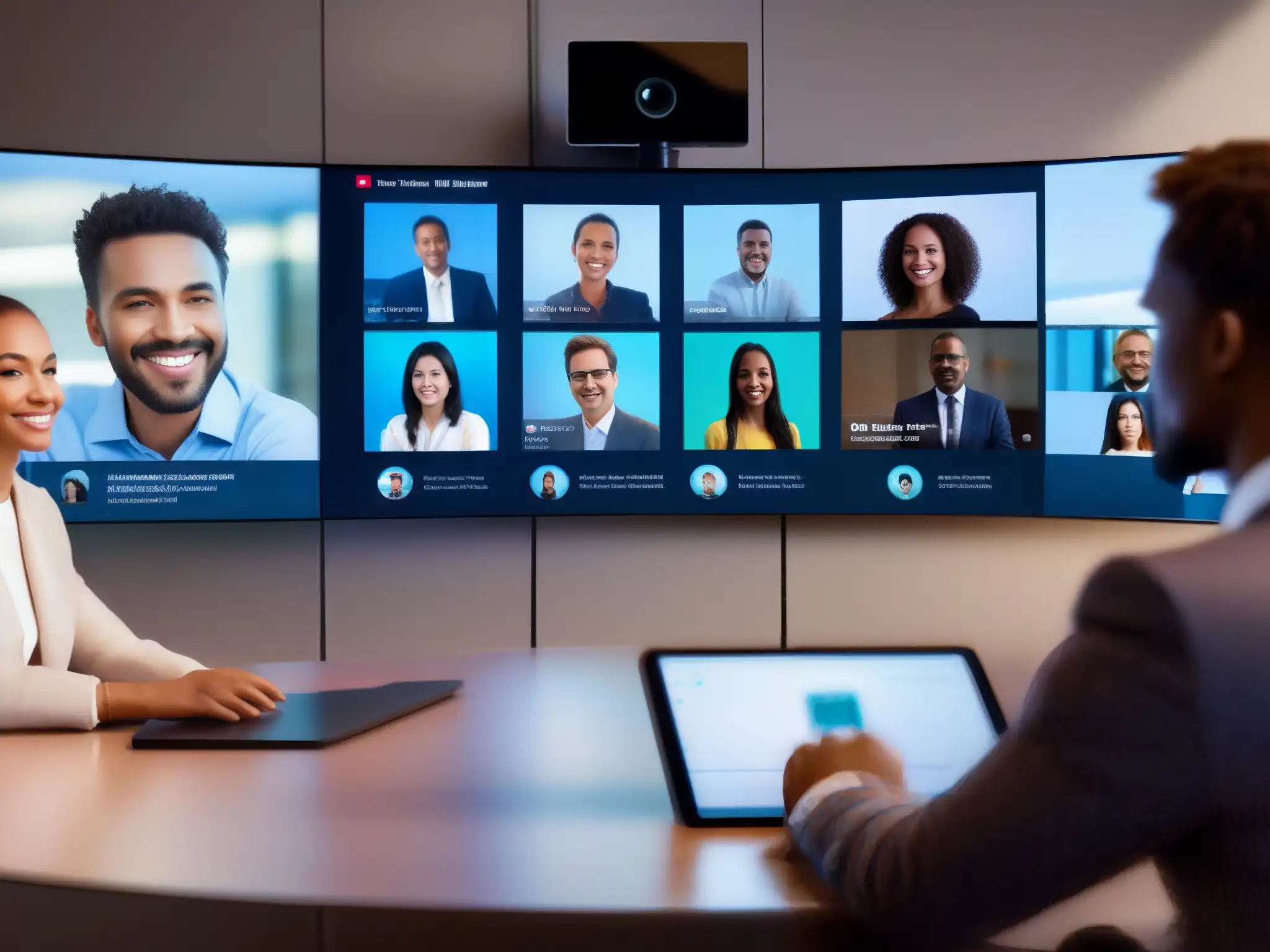 Plataforma de Videoconferencia Ultra-Moderna Interfaz de plataforma de videoconferencia de alto rendimiento en tiempo real con diseño moderno, elegante y eficiente en tonos calmados