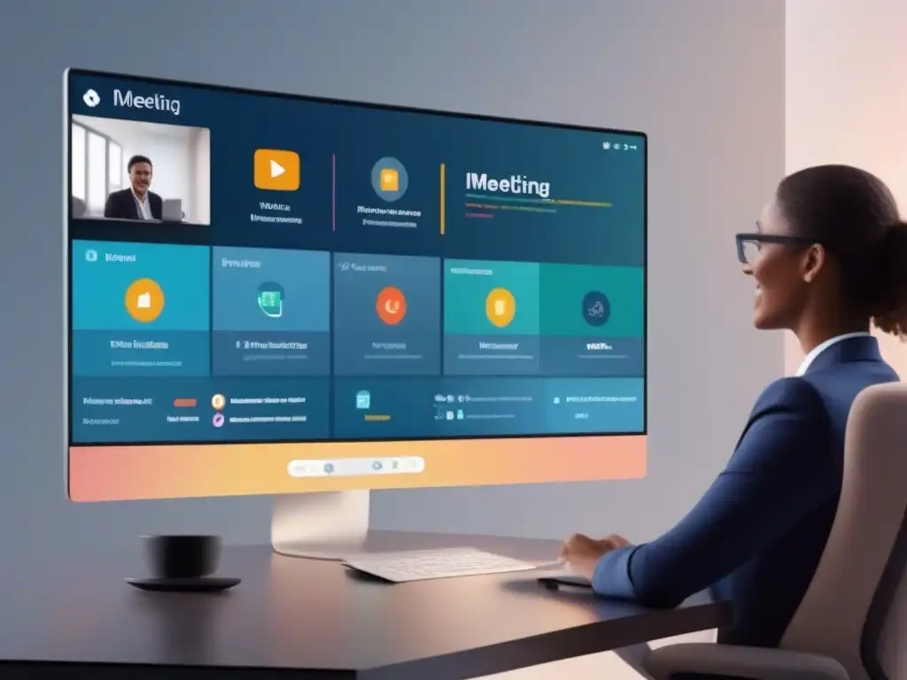 Interfaz de reunión virtual 8k con herramientas de moderación Interfaz de reunión virtual con herramientas de moderación en videoconferencias, transmitiendo profesionalismo y eficiencia