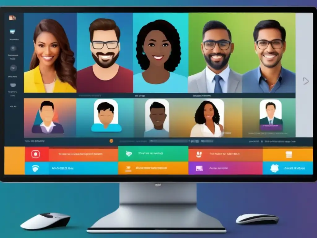 Personalización avanzada para videoconferencias: colores, diseños y avatares Interfaz de usuario para videoconferencias con opciones de personalización de apariencia, diseño moderno y colores vibrantes