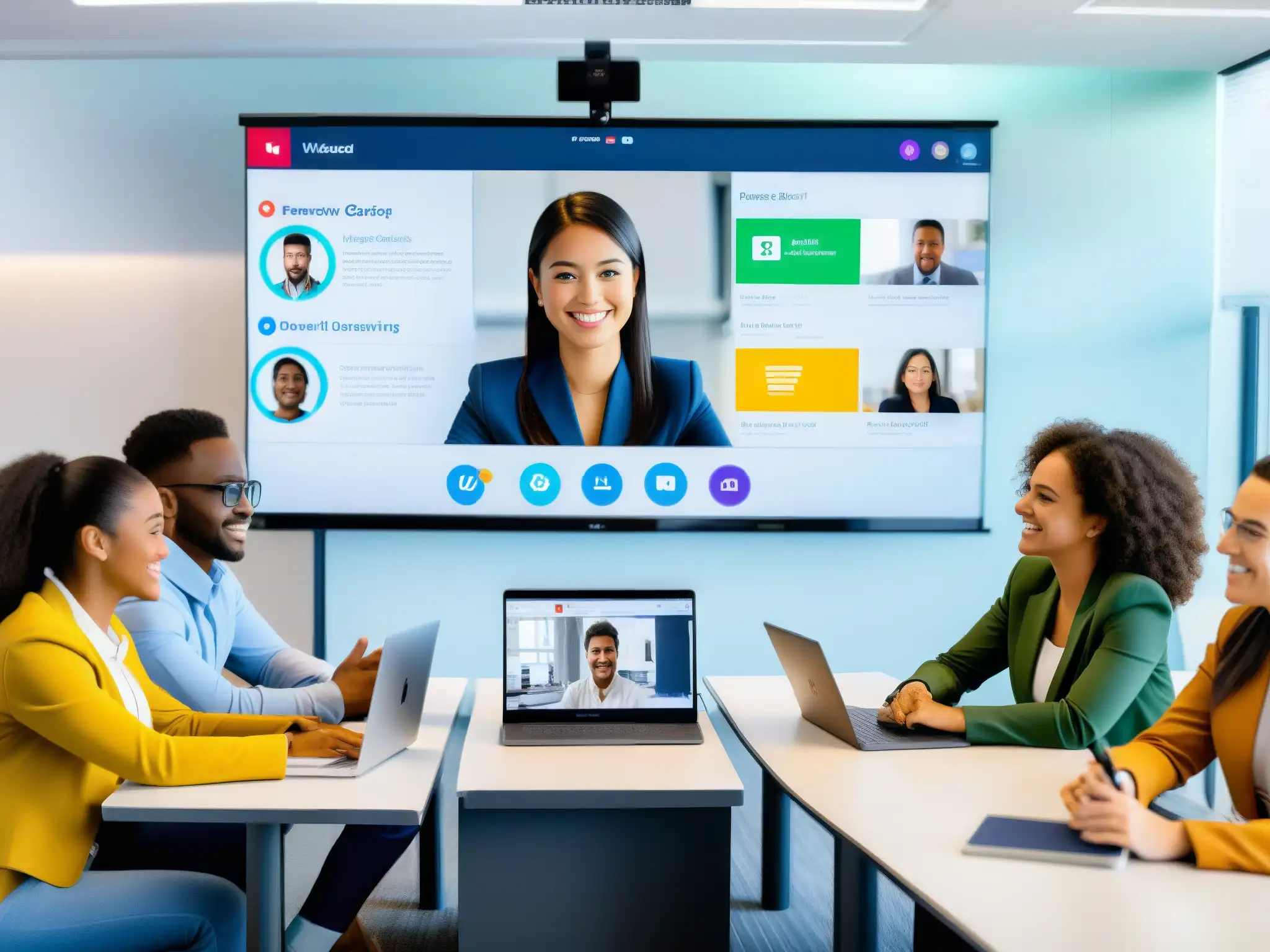 Clase virtual segura: herramientas para educación a distancia Interfaz de videoconferencia para clases a distancia con enfoque en seguridad y participación activa de estudiantes