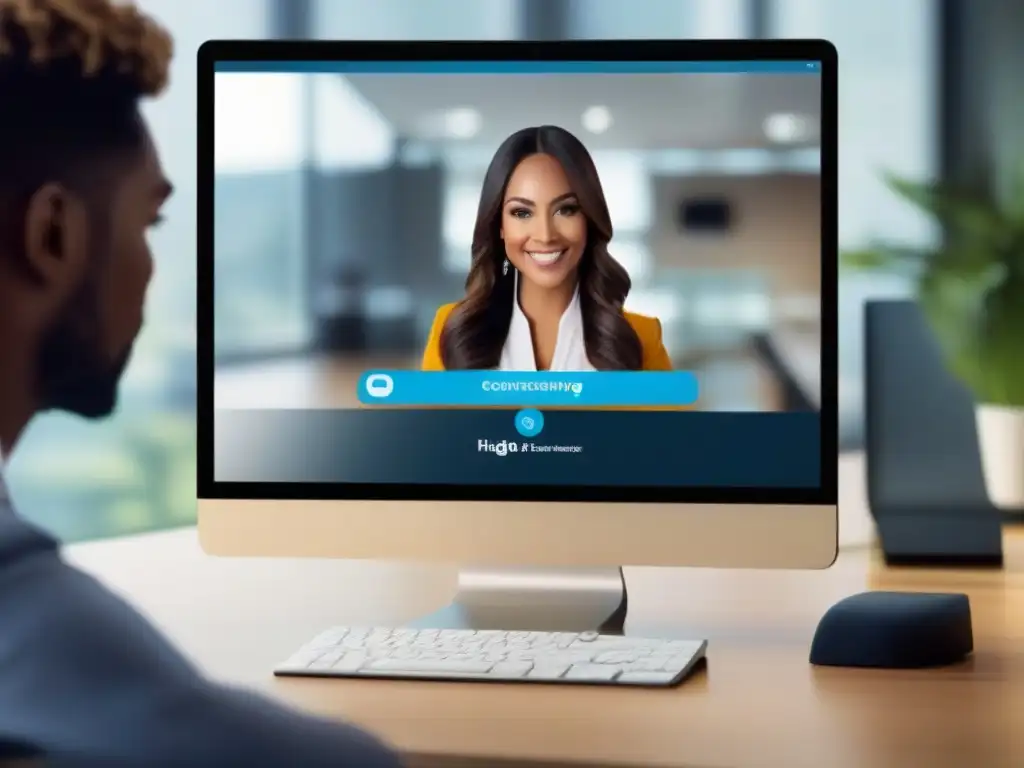 Interfaz de videoconferencias profesional y moderna Interfaz de videoconferencia de alta resolución con diseño moderno y fácil navegación, mostrando profesionalismo y facilidad de uso