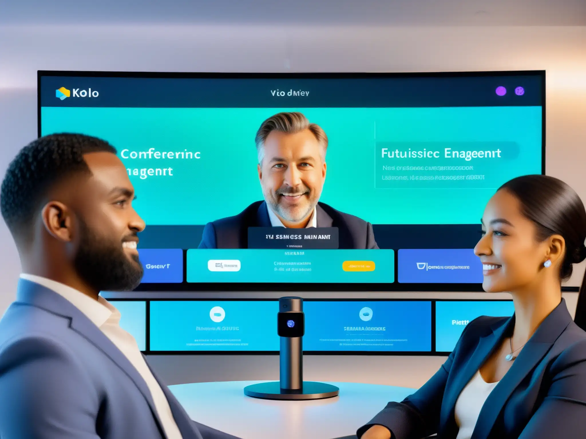Interfaz futurista de videoconferencia con análisis de datos en tiempo real Interfaz de videoconferencia futurista con análisis de datos en tiempo real, API y visualizaciones dinámicas