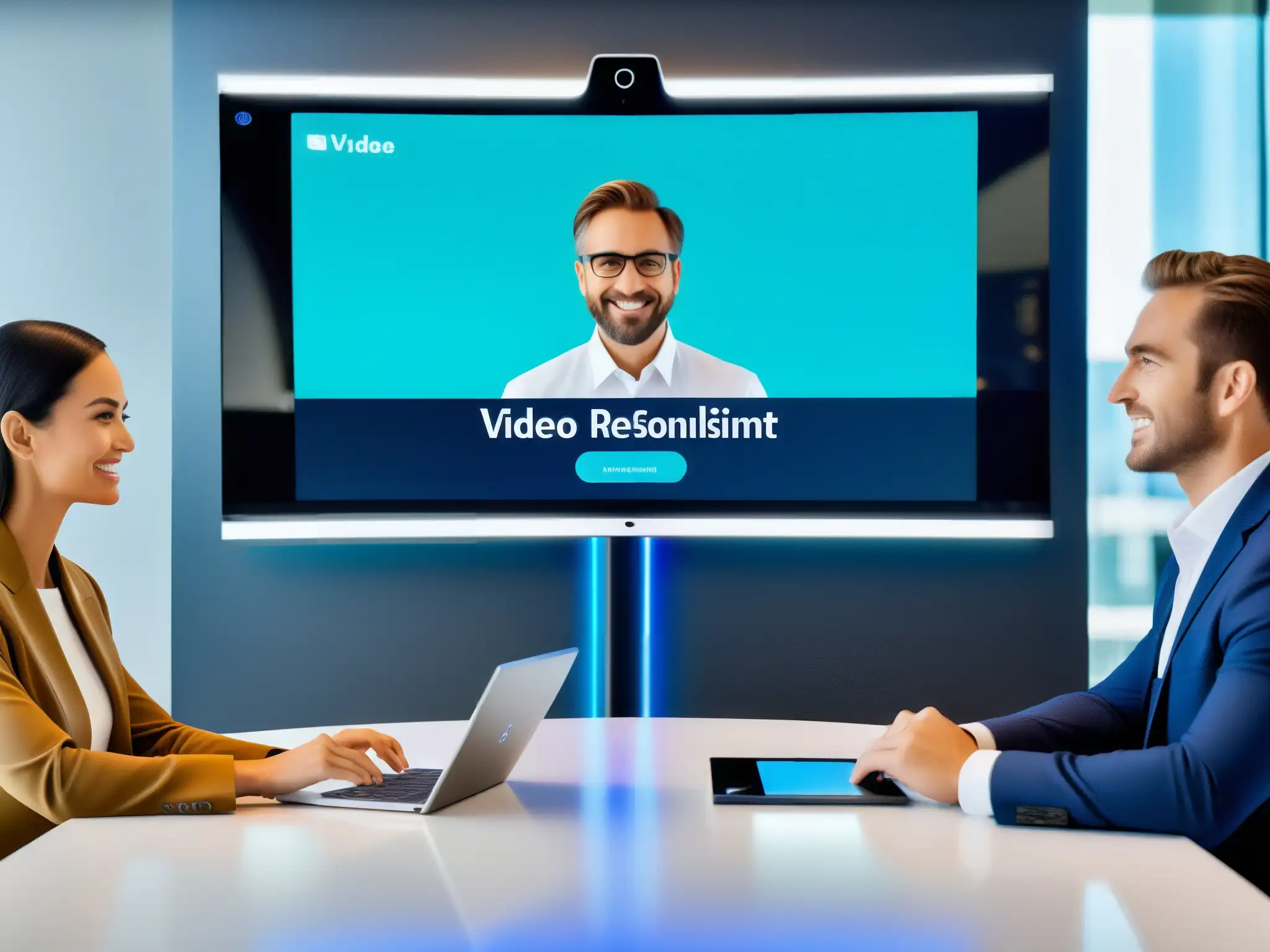 Interfaz de videoconferencia futurista y personalizable para profesionales Interfaz de videoconferencia futurista y personalizable para sectores profesionales y educativos, reflejando innovación y personalización de API