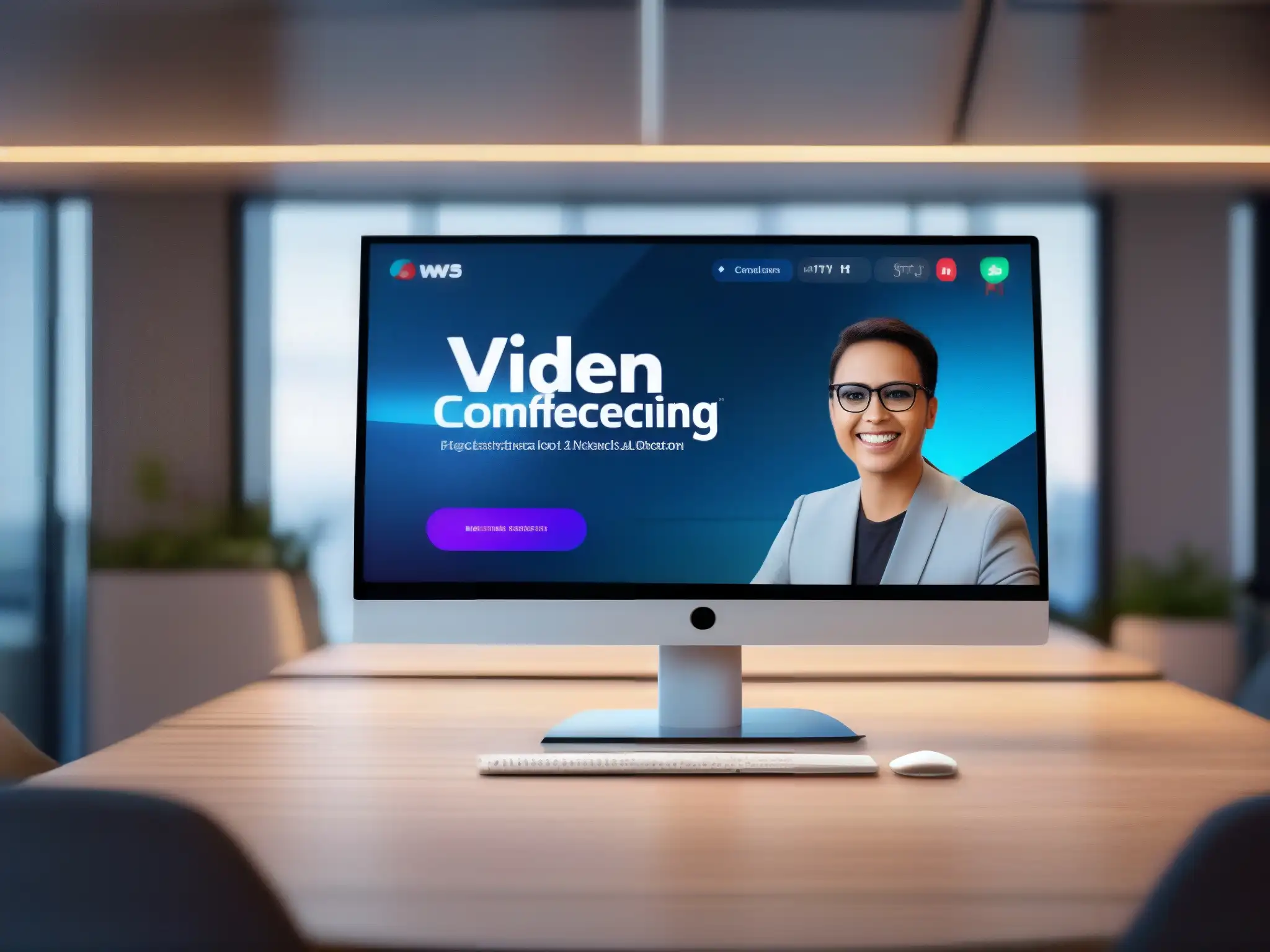 Interfaz de videoconferencia futurista con IA en 8k Interfaz de videoconferencia futurista con personalización de experiencia, machine learning y diseño avanzado en 8k