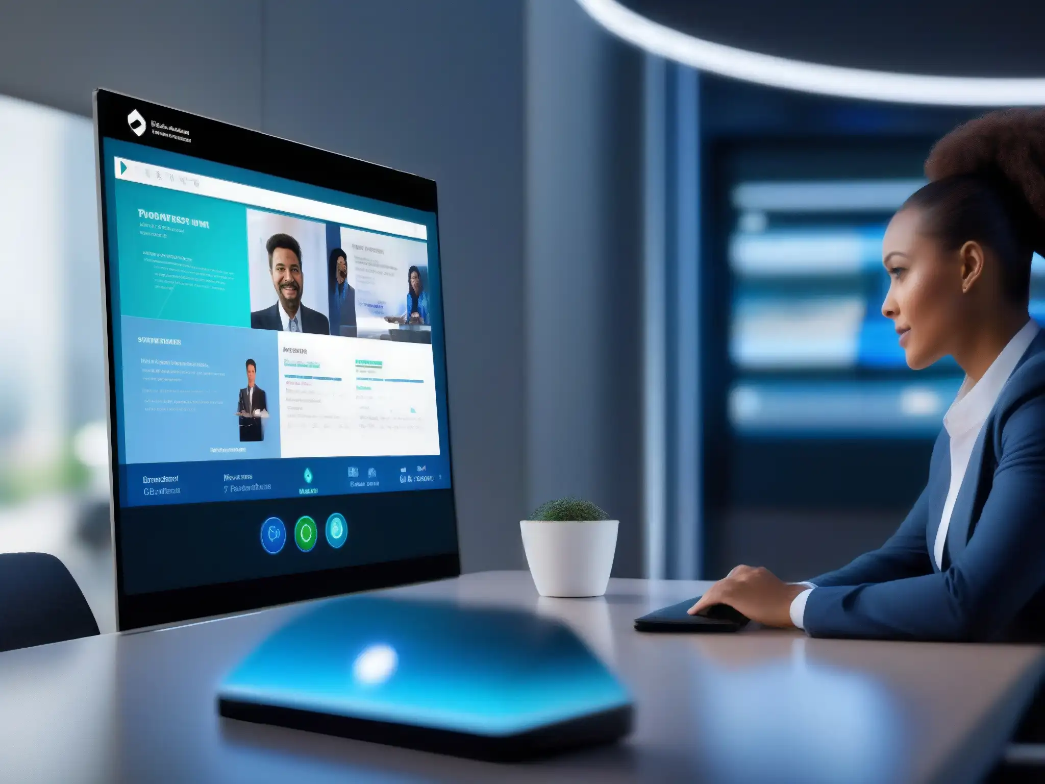 Interfaz de videoconferencia futurista y segura Una interfaz de videoconferencia futurista y segura con autenticación biométrica y detección de amenazas en tiempo real