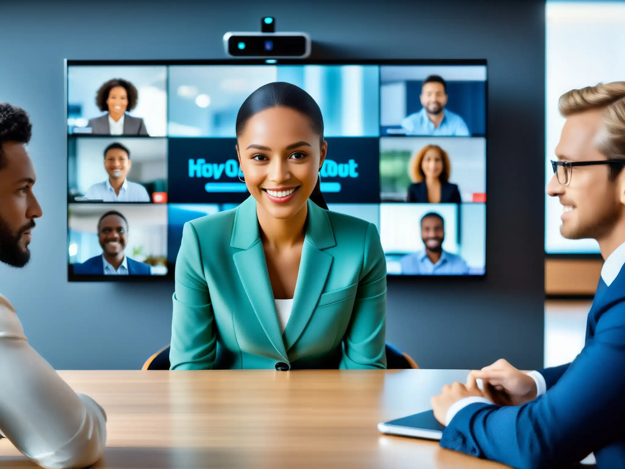 Interfaz de videoconferencia 8k con IA avanzada Interfaz de videoconferencia 8k con integración de inteligencia artificial para una experiencia avanzada en reuniones virtuales