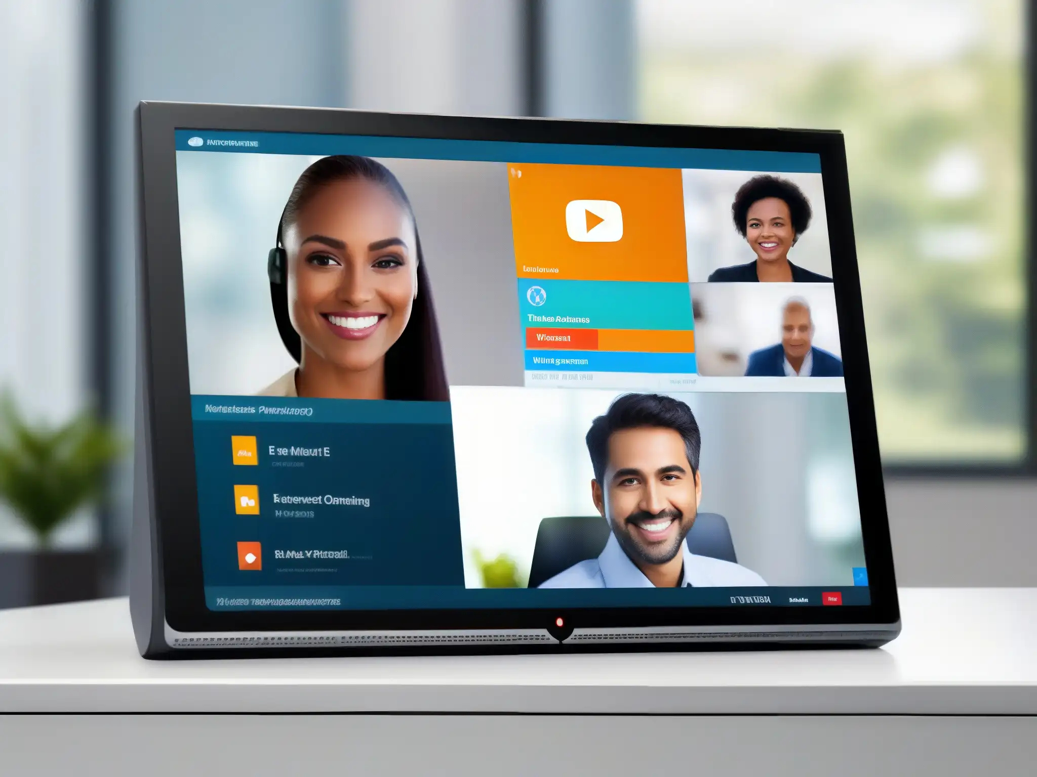 Interfaz de videoconferencia moderna y fácil de usar Una interfaz de videoconferencia moderna y amigable, con controles intuitivos y una disposición clara