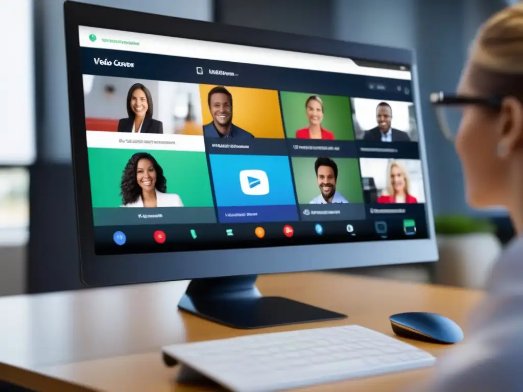 Interfaz de videoconferencia moderna y amigable: fácil y profesional Una interfaz de videoconferencia moderna y amigable con controles intuitivos