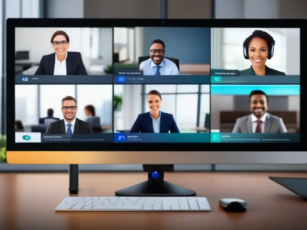 Interfaz de videoconferencia moderna con animaciones fluidas Interfaz de videoconferencia moderna con animaciones fluidas y colores sofisticados, que resalta el impacto de animaciones en videoconferencia