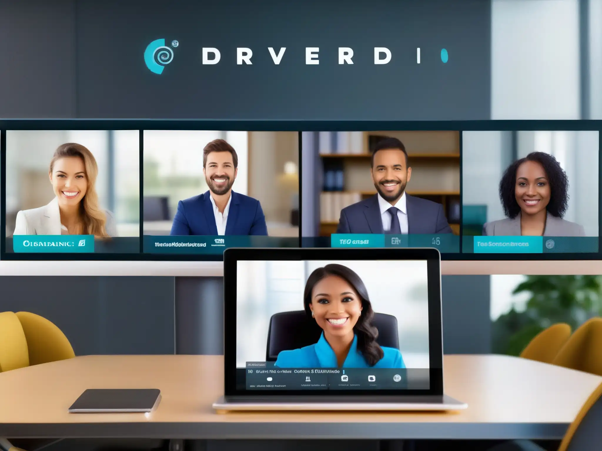 Interfaz de videoconferencia moderna con seguridad AI Una interfaz de videoconferencia moderna con diseño intuitivo, seguridad AI y usabilidad mejorada