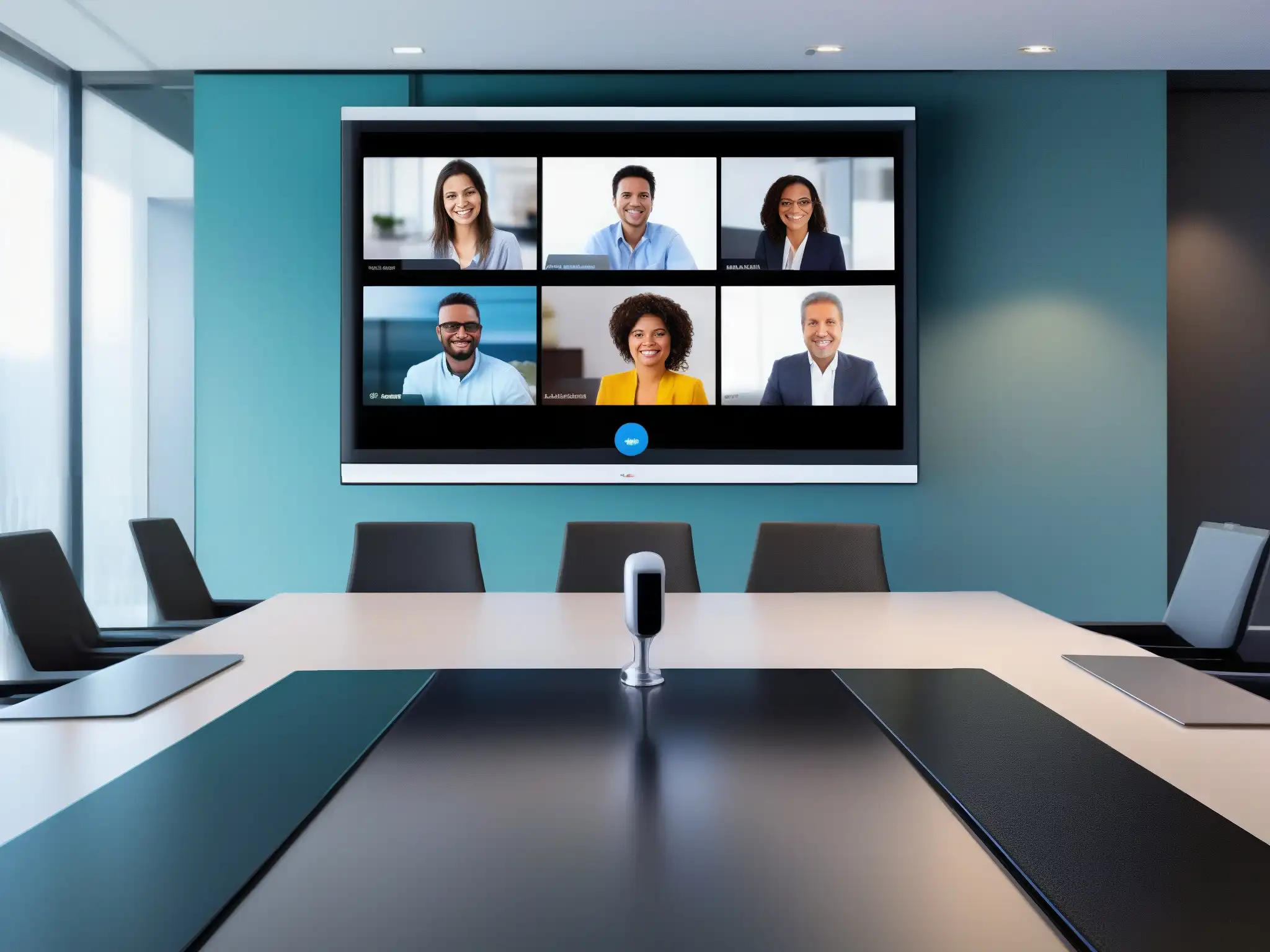 Interfaz de videoconferencia moderna y eficiente Una interfaz de videoconferencia moderna y limpia en pantalla de alta definición
