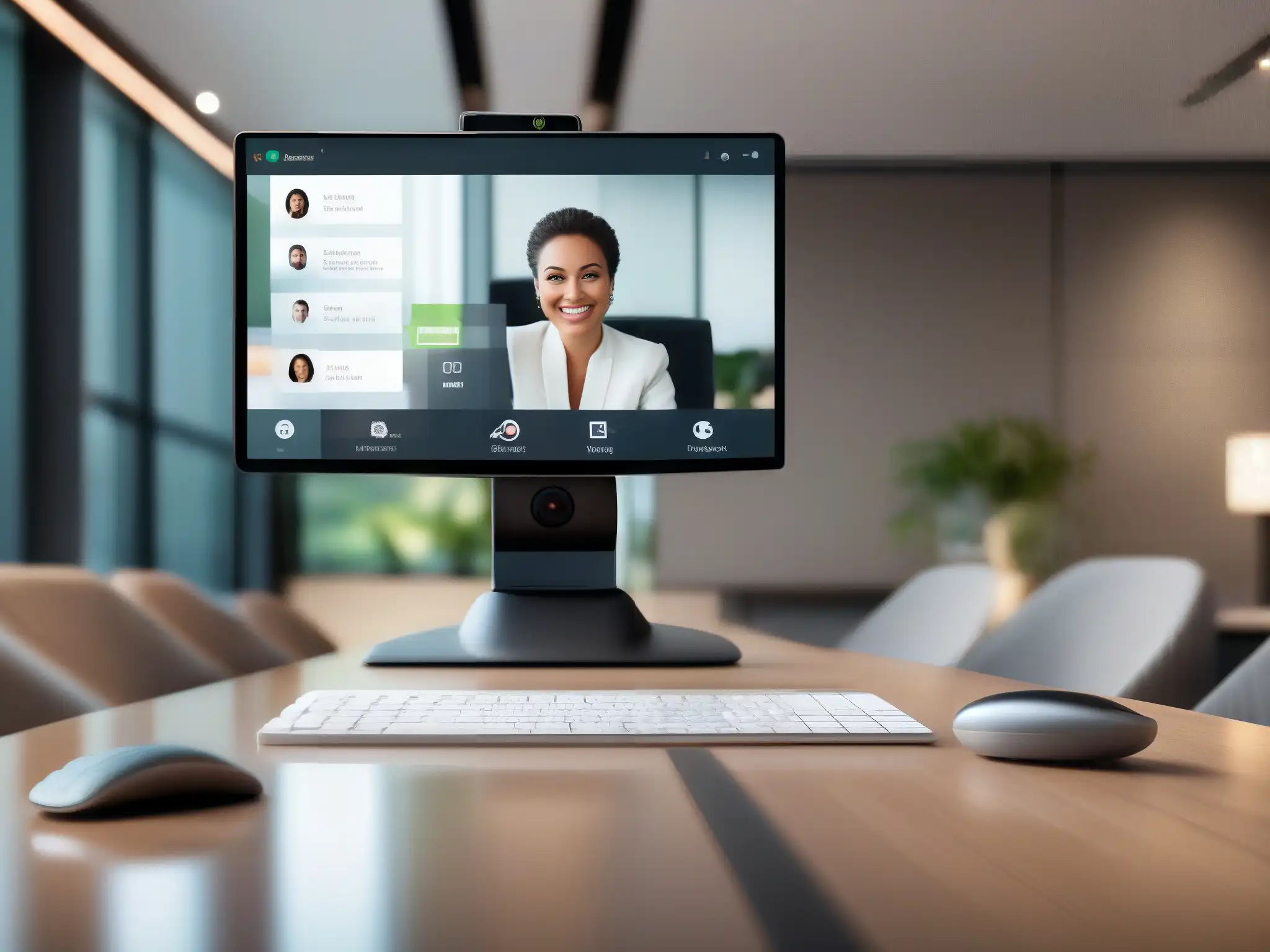 Interfaz de videoconferencia moderna y elegante Una interfaz de videoconferencia moderna y minimalista con una calidad de imagen excelente