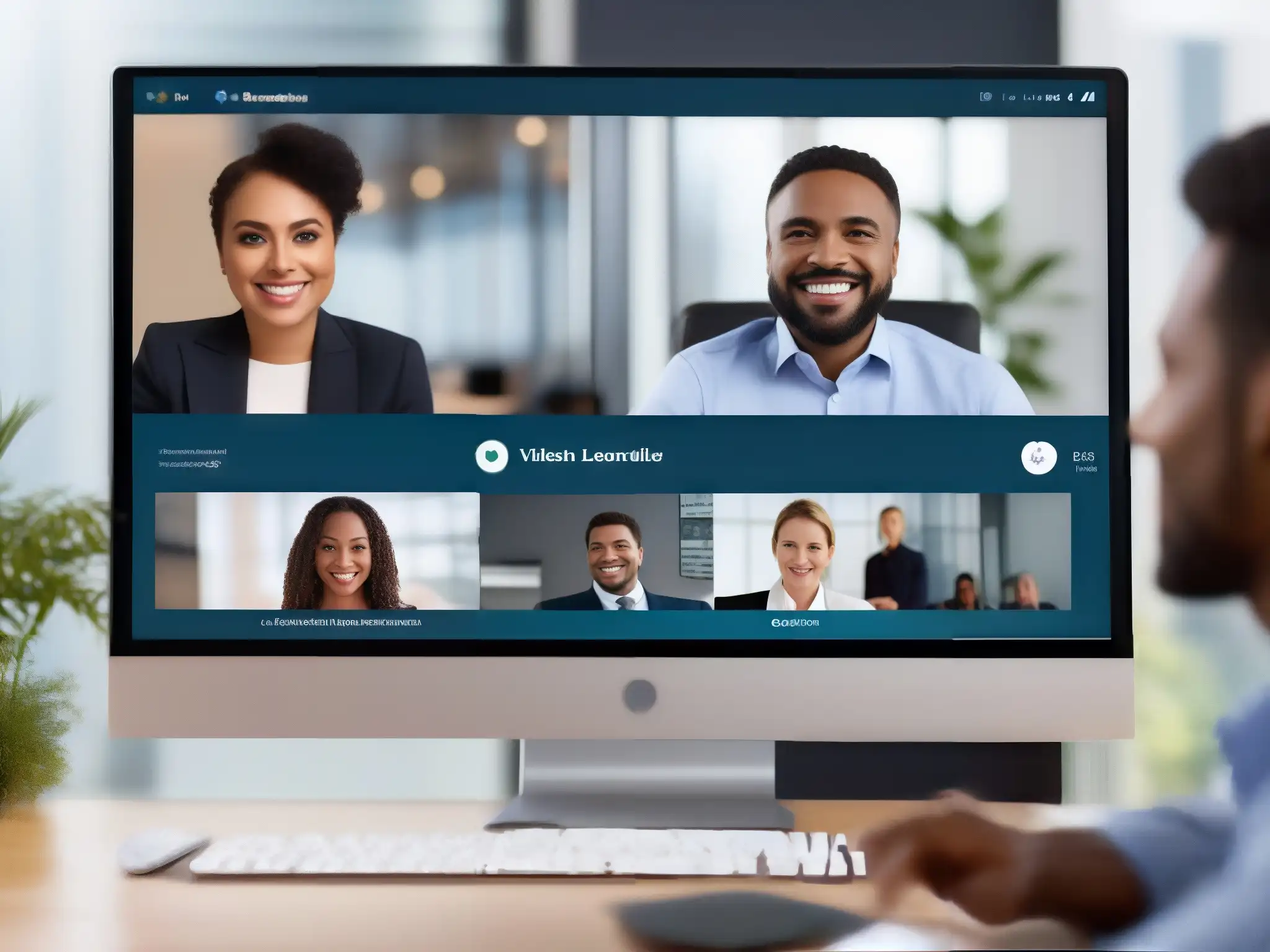 Interfaz de videoconferencia personalizada con recomendaciones de IA Interfaz de videoconferencia moderna con personalización de experiencia y machine learning para mejorar la colaboración y discusiones interactivas