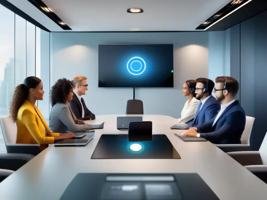 Interfaz de videoconferencia profesional y efectiva Una interfaz de videoconferencia moderna y profesional con diseño intuitivo y colores elegantes, facilitando la comunicación fluida
