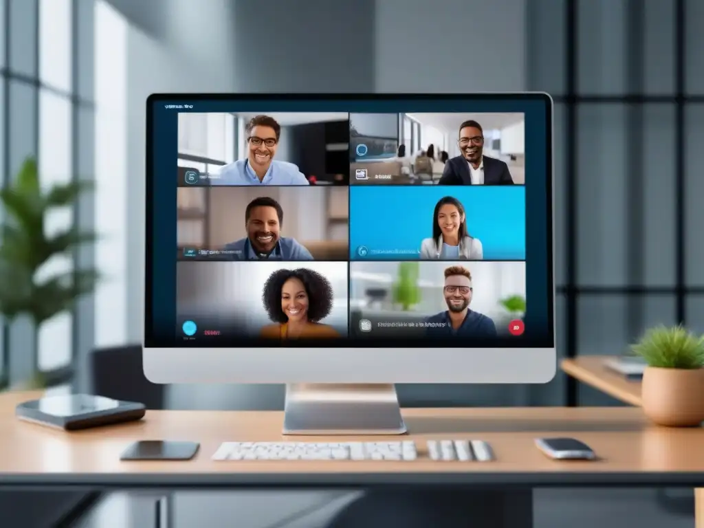 Interfaz de videoconferencia moderna y profesional Interfaz de videoconferencia moderna y profesional en pantalla, ideal para la creación API videoconferencia WebRTC