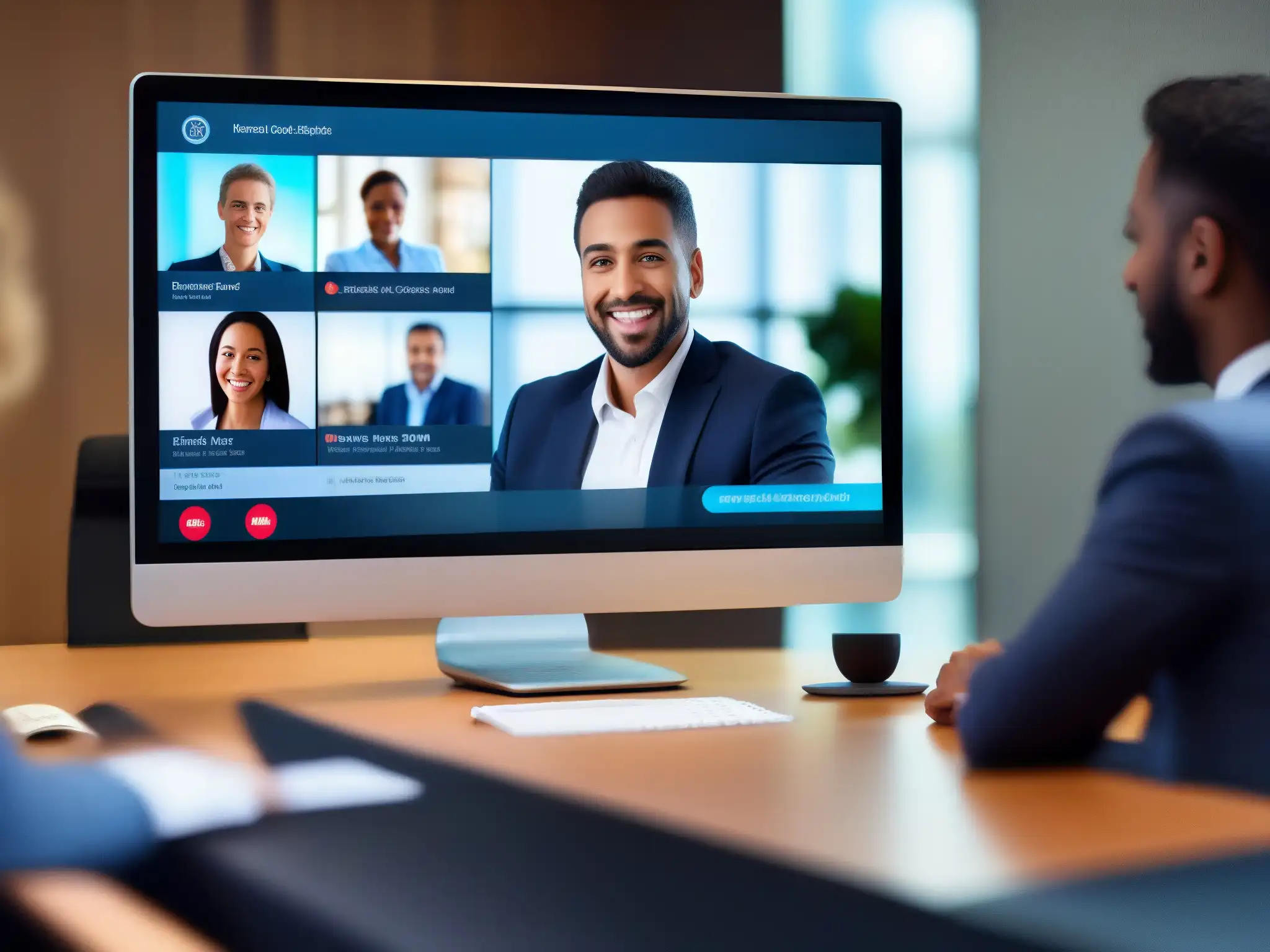 Videollamada profesional con encriptación segura y calidad cristalina Interfaz de videoconferencia moderna y segura con términos de privacidad