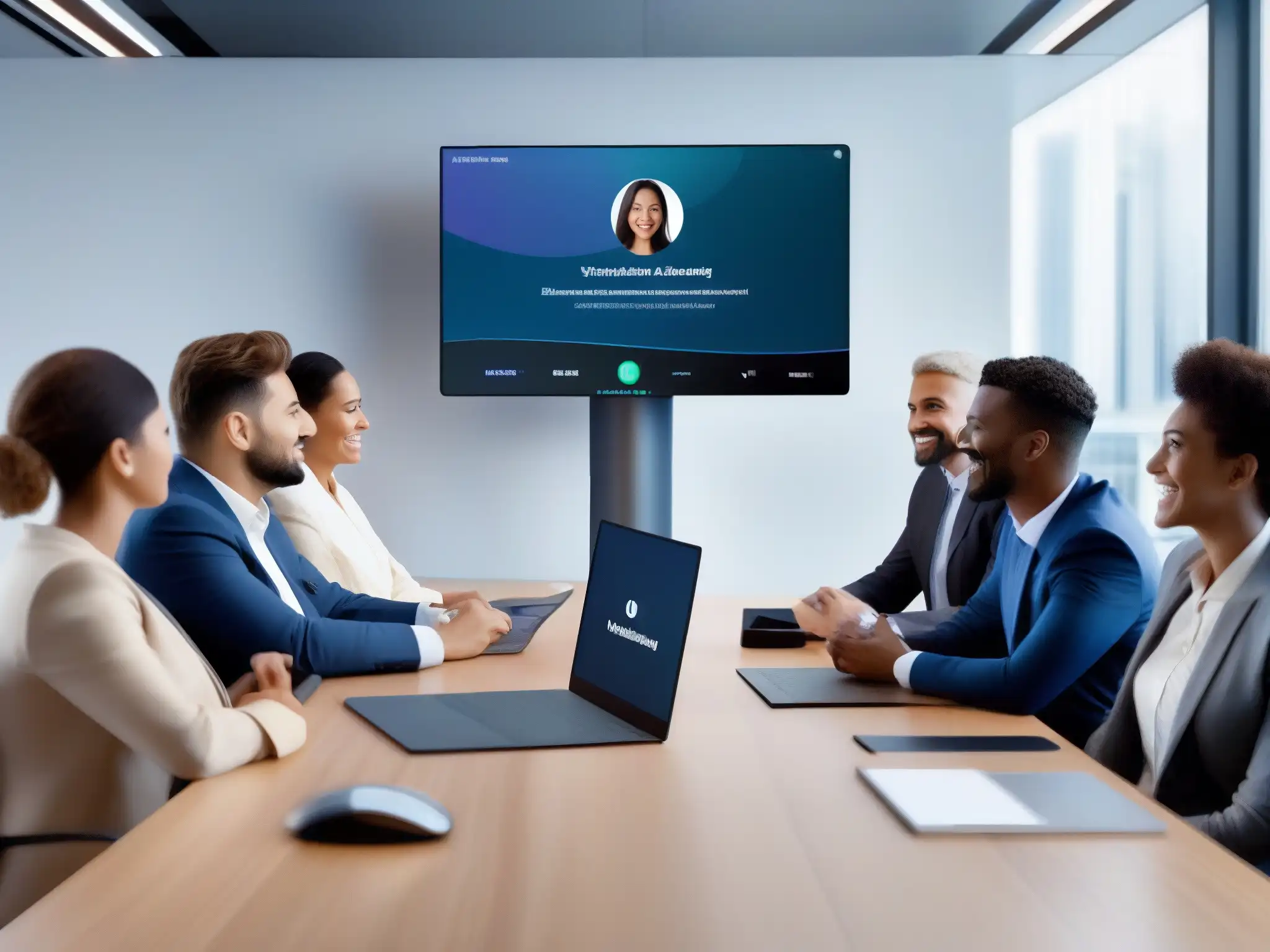 Interfaz de videoconferencia avanzada con IA Interfaz de videoconferencia moderna y sofisticada con personalización de experiencia y tecnología de machine learning
