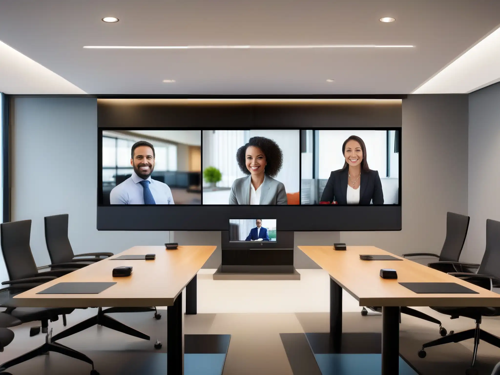 Interfaz de videoconferencia moderna y profesional en alta definición Una interfaz de videoconferencia moderna y sofisticada con las mejores interfaces de videoconferencia para espacio en pantalla
